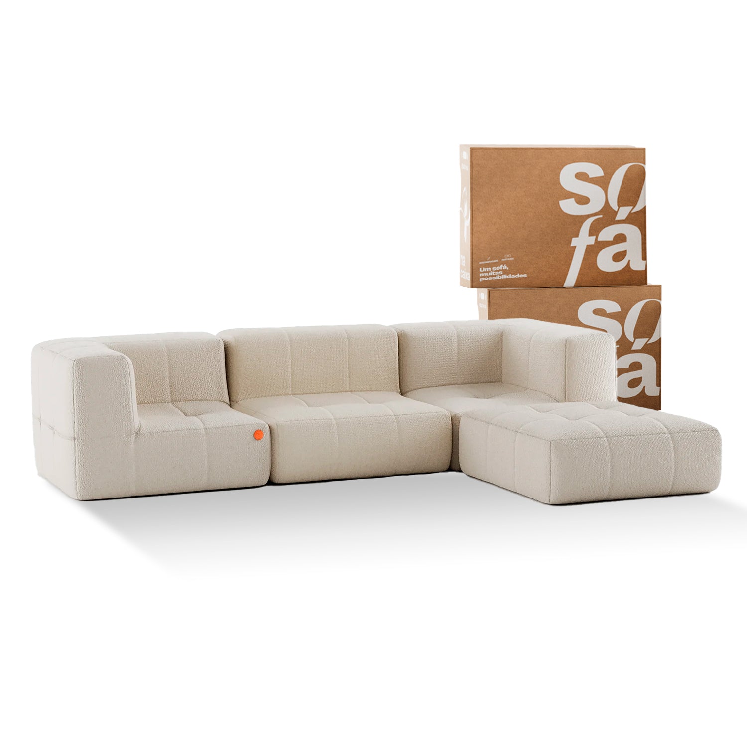 Sofá na Caixa modular 3 lugares em Boucle com Apoio de pé Grátis - Linho