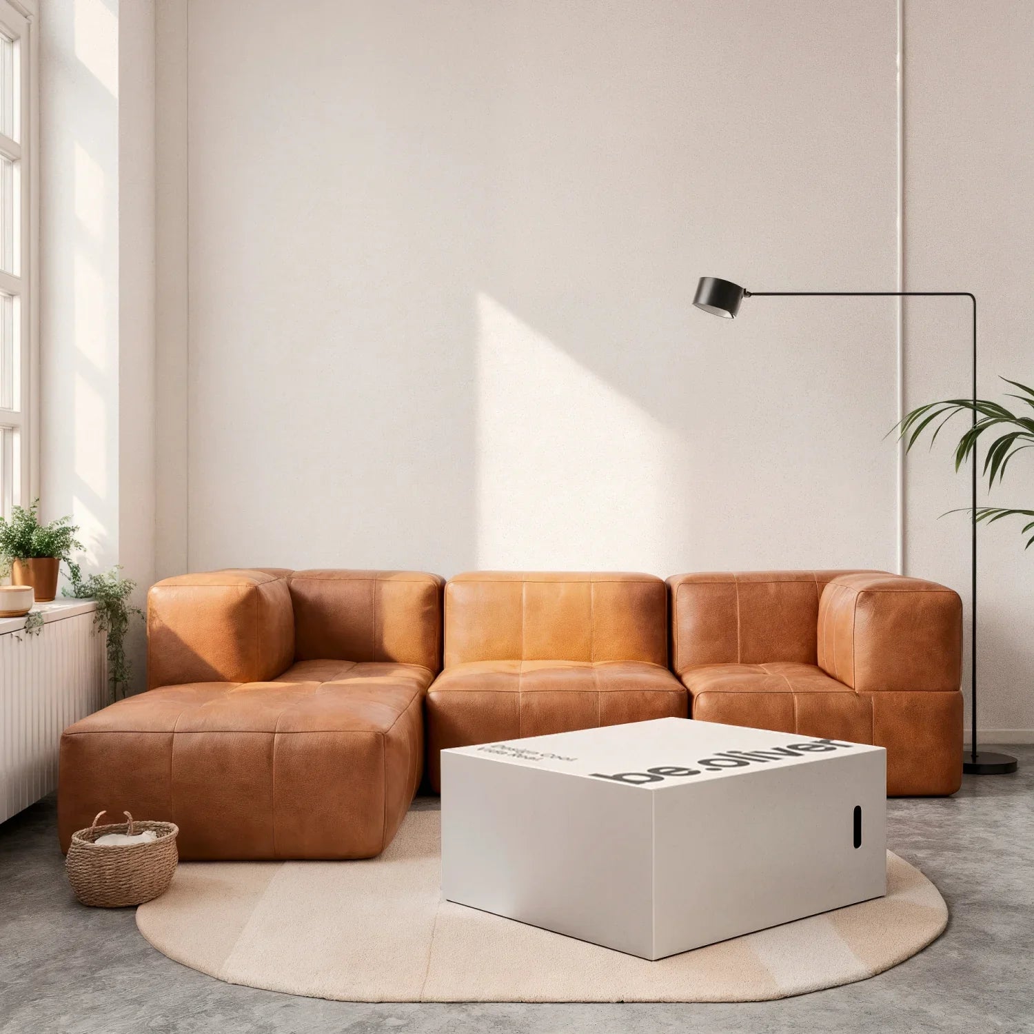 Sofá Modular Poli-Couro 3 Lugares + Apoio