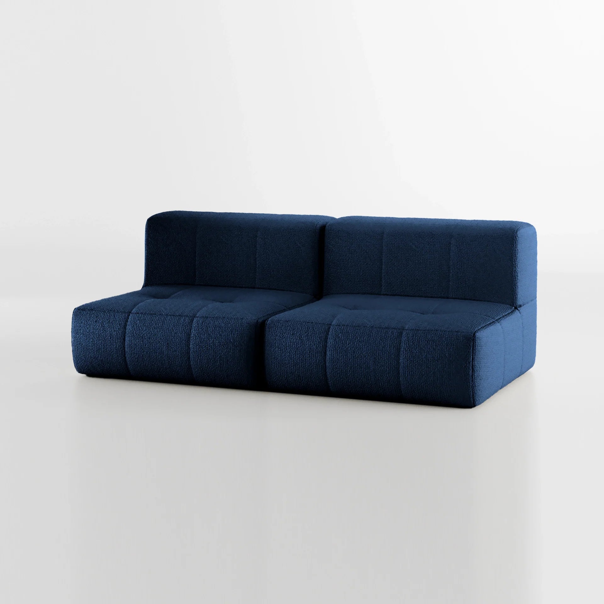 Sofá na Caixa modular 2 lugares em Boucle - Sem braço - Azul