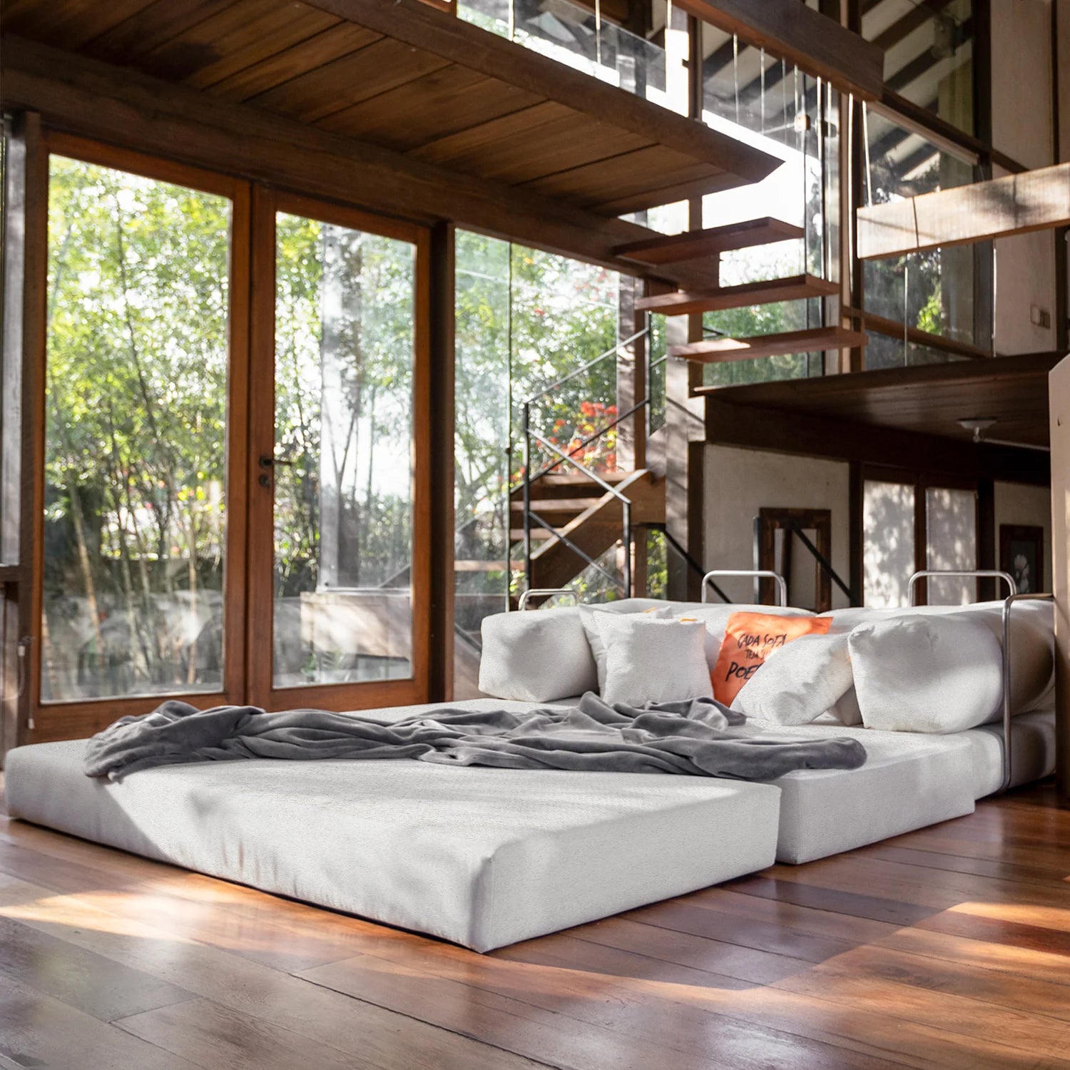 Chaise / Apoio de pé Sofá Cama Bloom Tecido Boucle Laranja