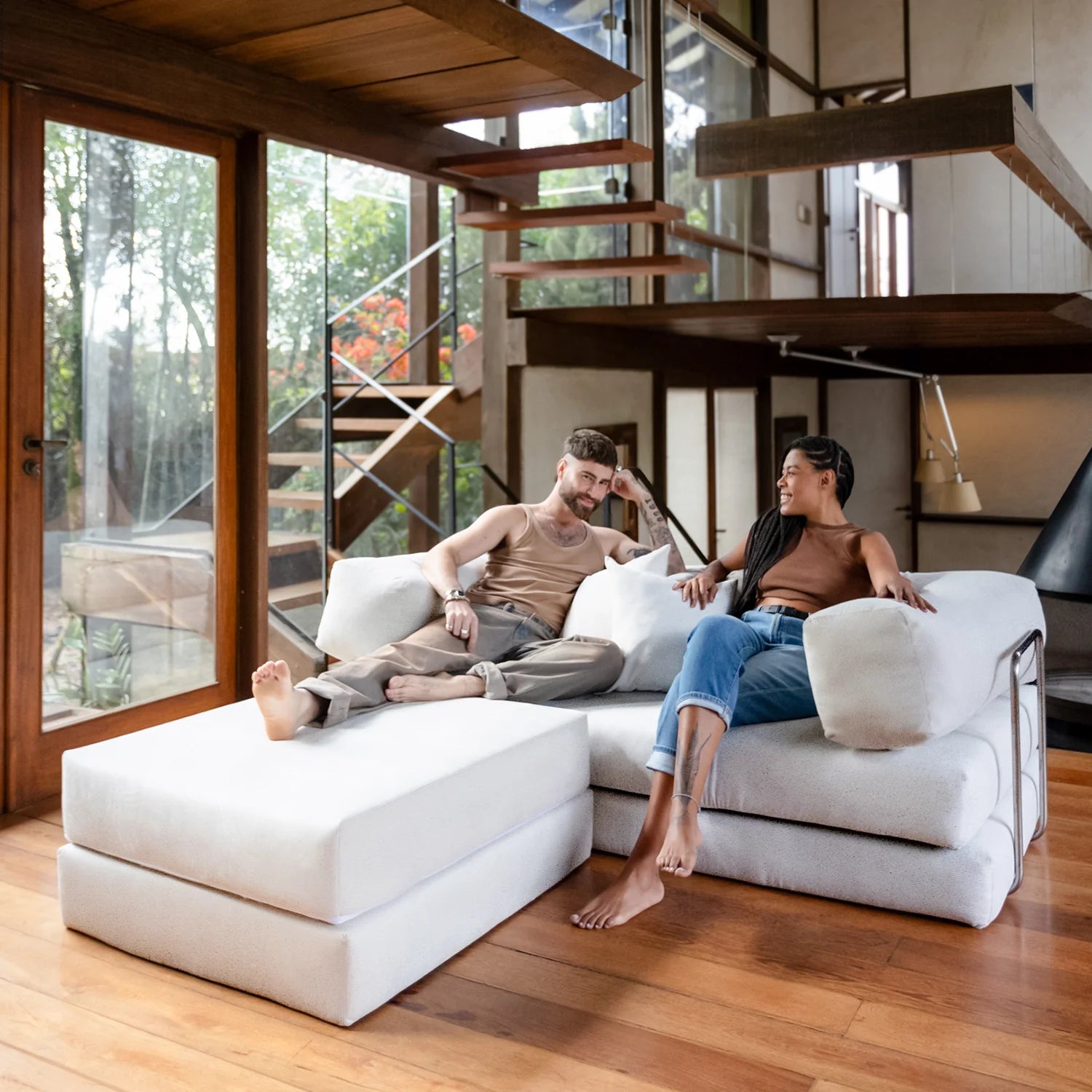 Chaise / Apoio de pé Sofá Cama Bloom Tecido Boucle Laranja