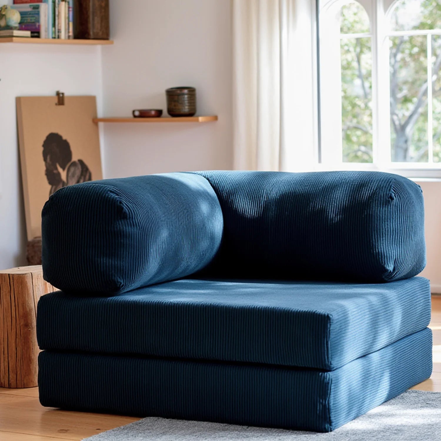 Poltrona do Sofá Cama Bloom Tecido Boucle Azul Marinho - Sofá na Caixa