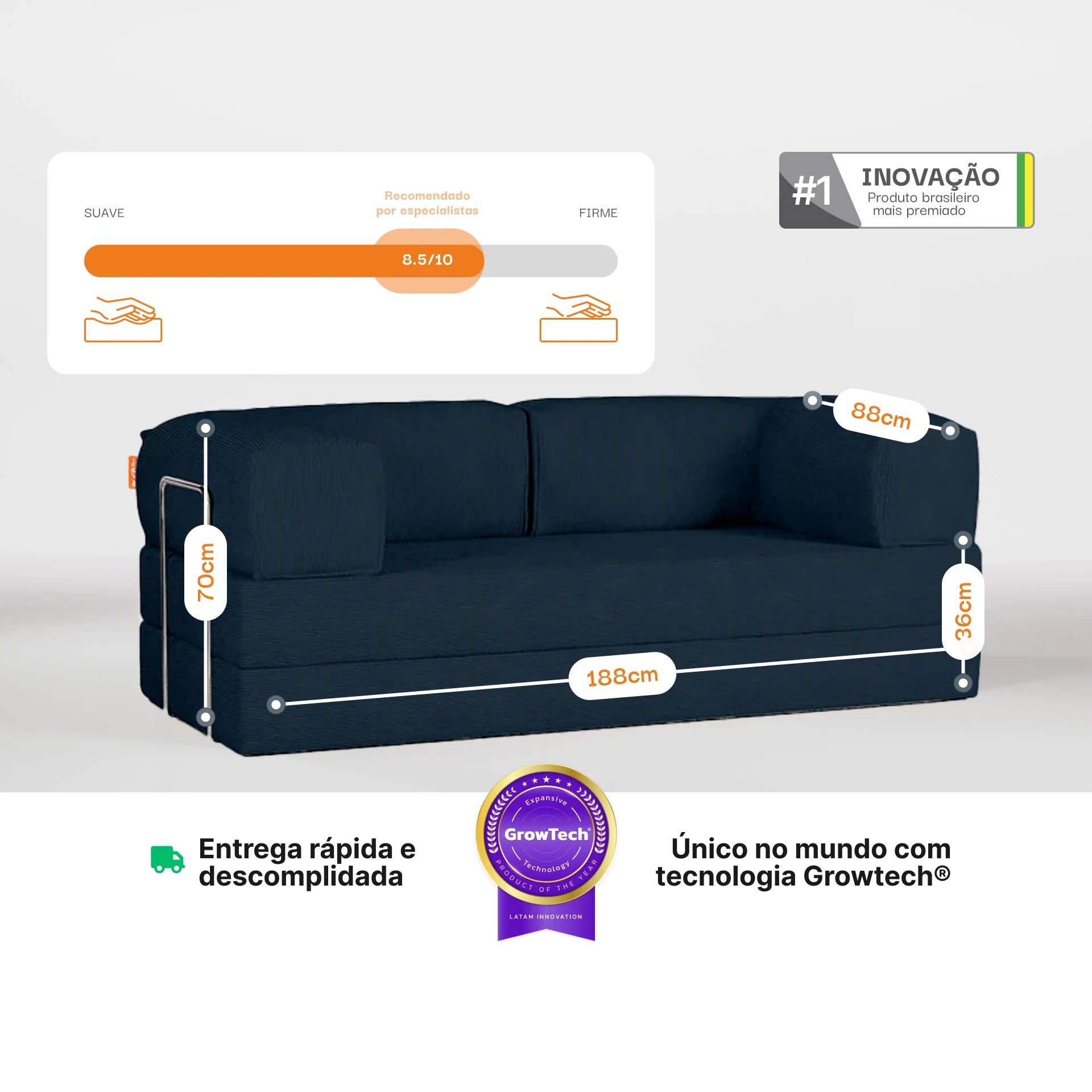 Sofá Cama Bloom - Sofá na Caixa + Poltrona Bloom Tecido Boucle Azul