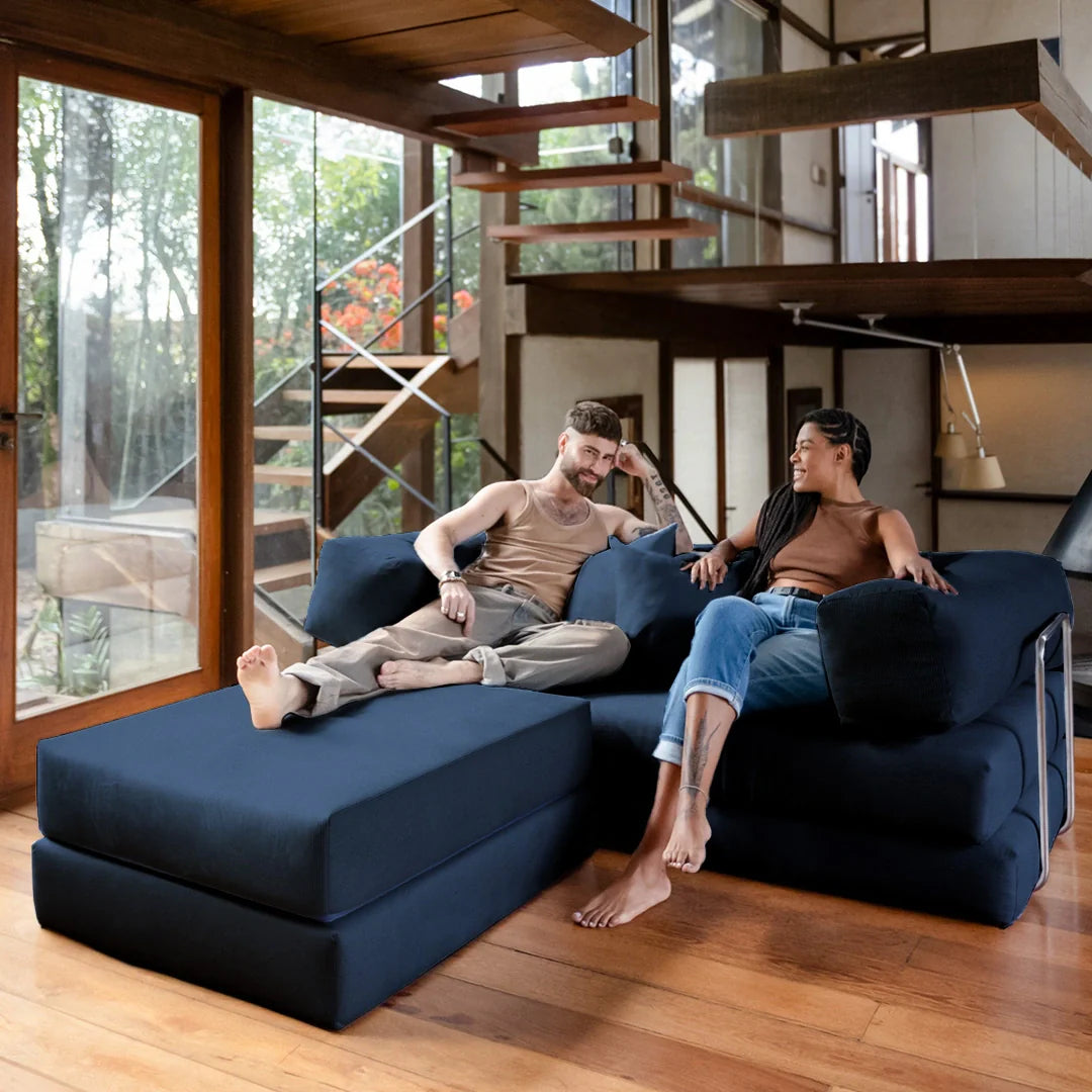 Chaise / Apoio de pé Sofá Cama Bloom Tecido Boucle Azul