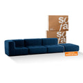 Sofá na Caixa modular 3 lugares em Boucle - 1 Braço com Chaise - Azul Grátis