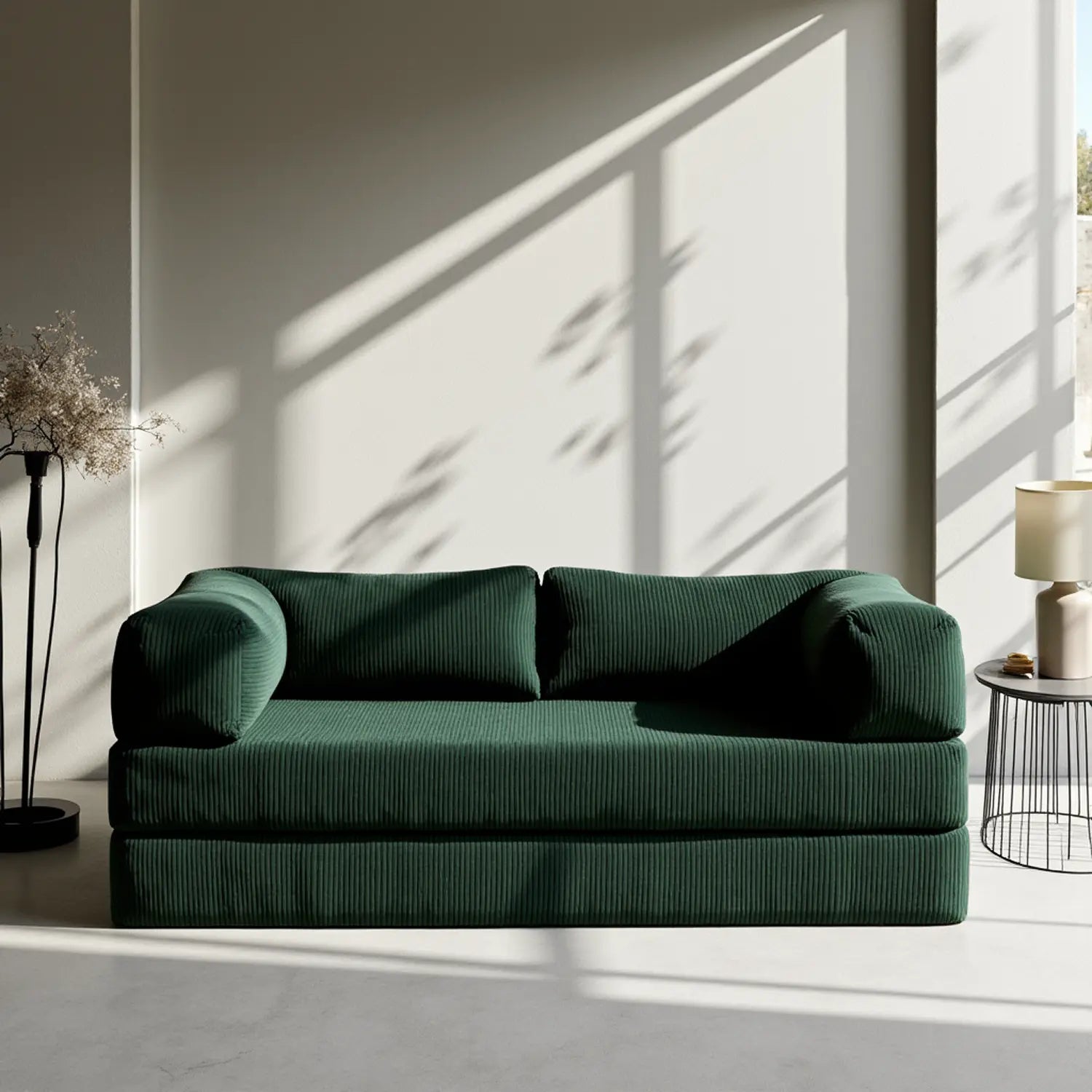 Sofá Cama Bloom - Sofá na Caixa + Poltrona Bloom Tecido Boucle Verde Musgo