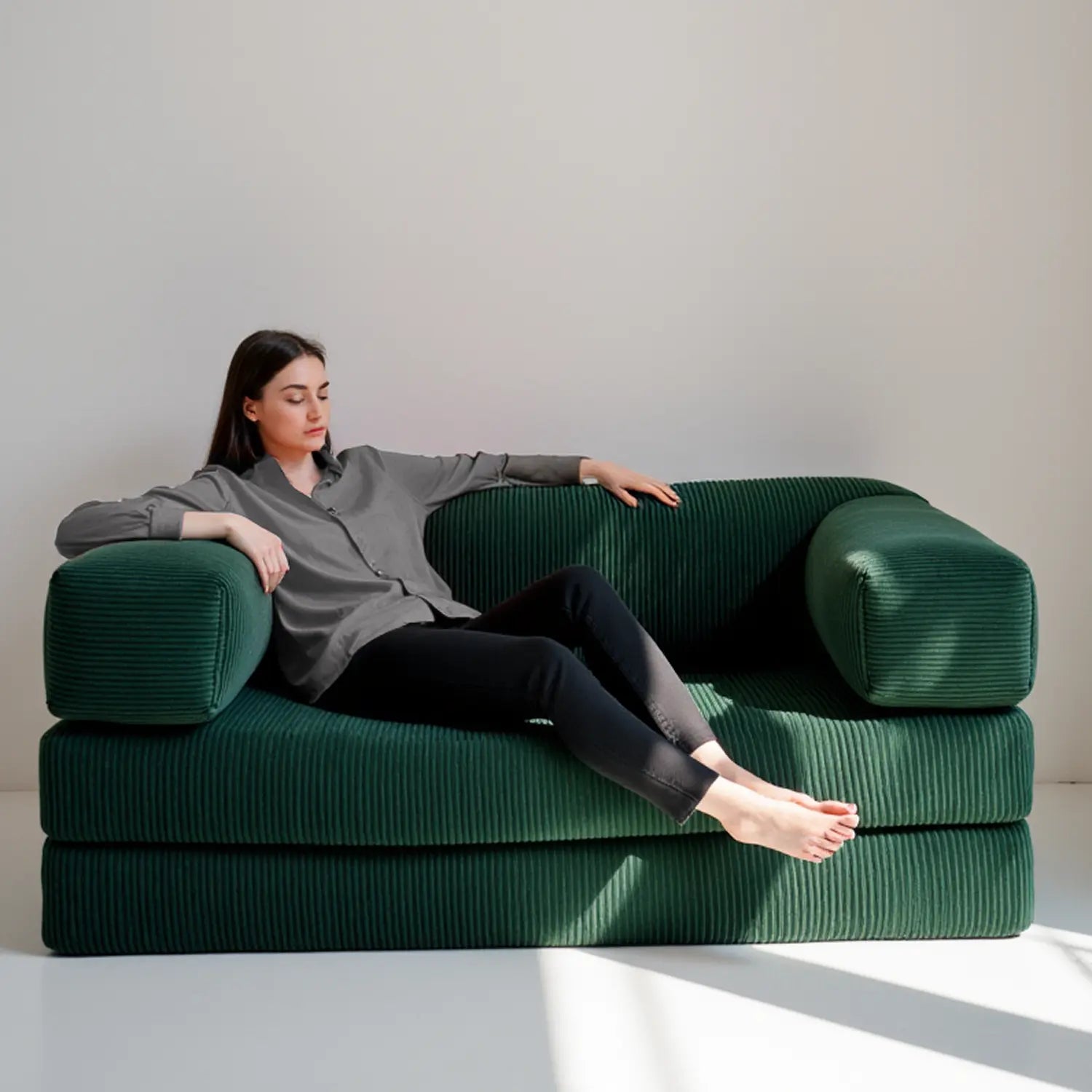 Sofá Cama Bloom Tecido Boucle Verde Musgo - Sofá na Caixa