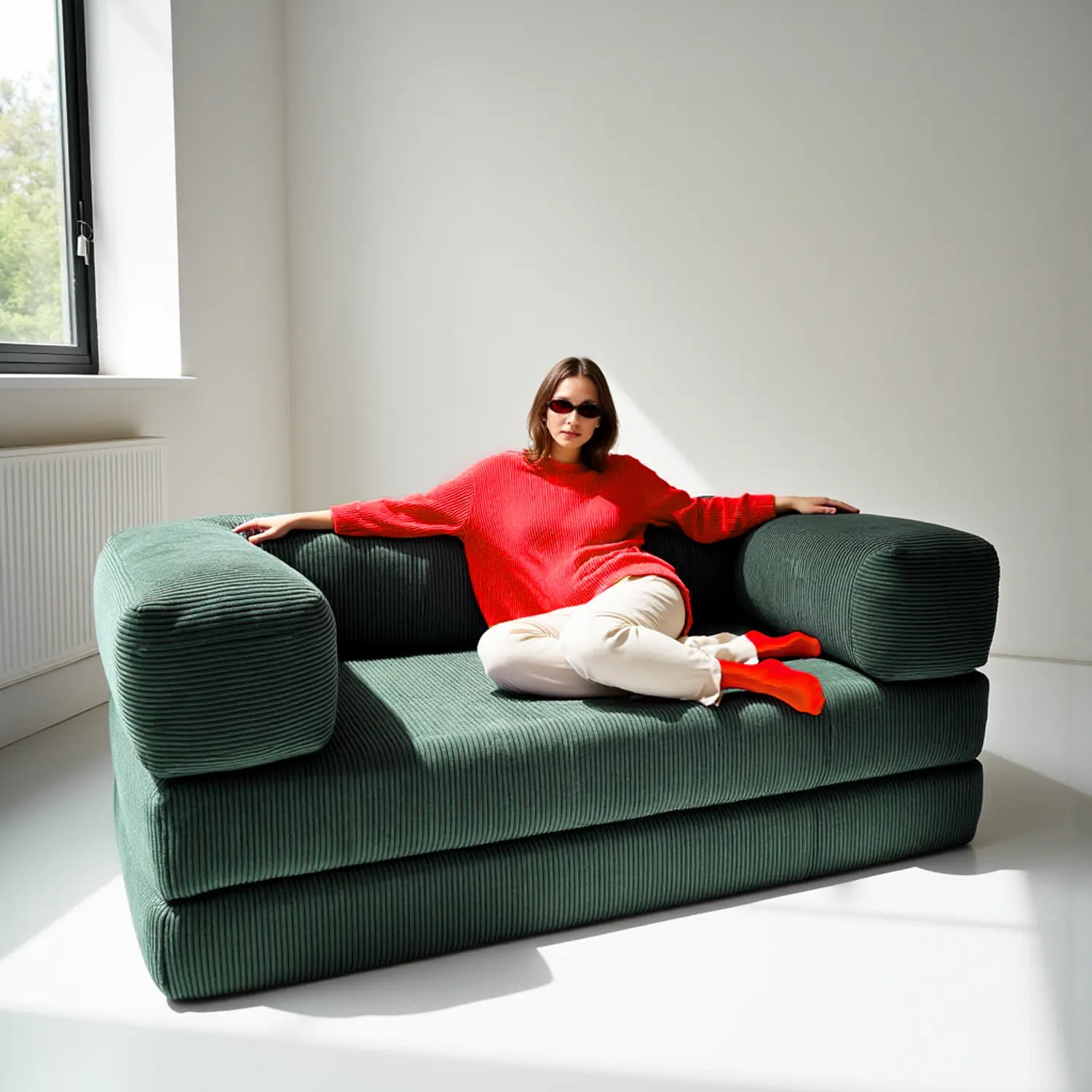 Sofá Cama Bloom Tecido Boucle Verde Musgo - Sofá na Caixa