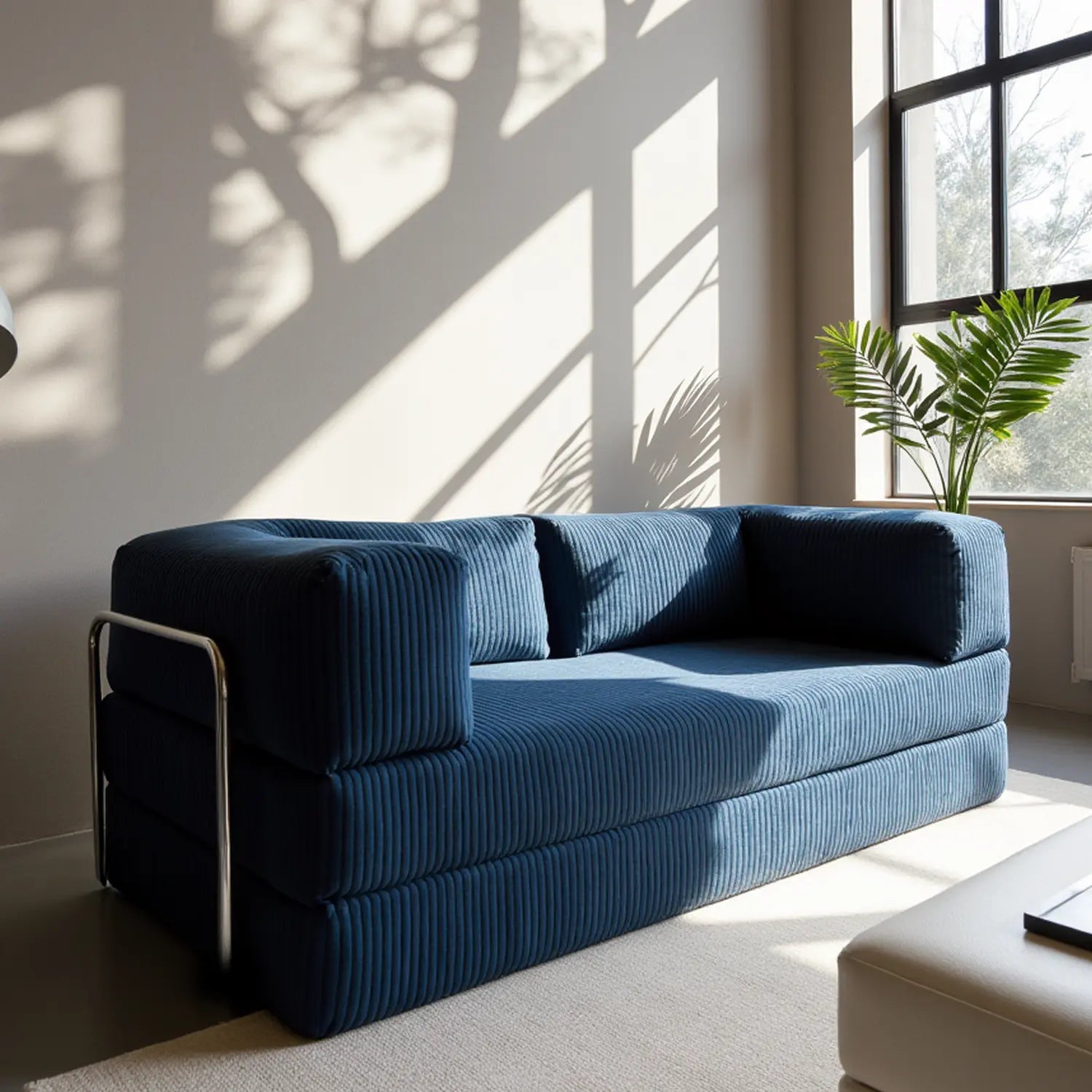 Sofá Cama Bloom Tecido Boucle Azul Marinho - Sofá na Caixa