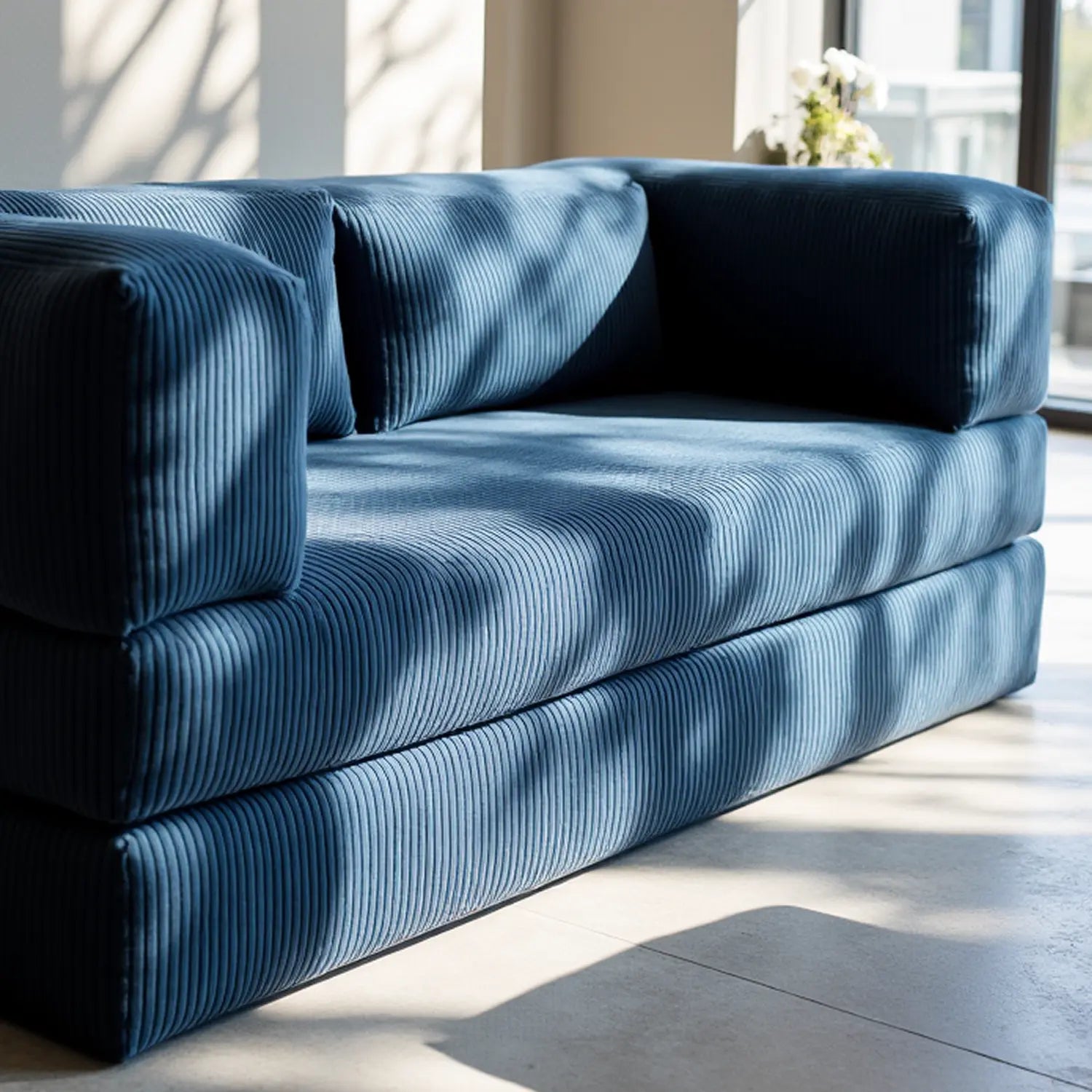 Sofá Cama Bloom Tecido Boucle Azul Marinho - Sofá na Caixa