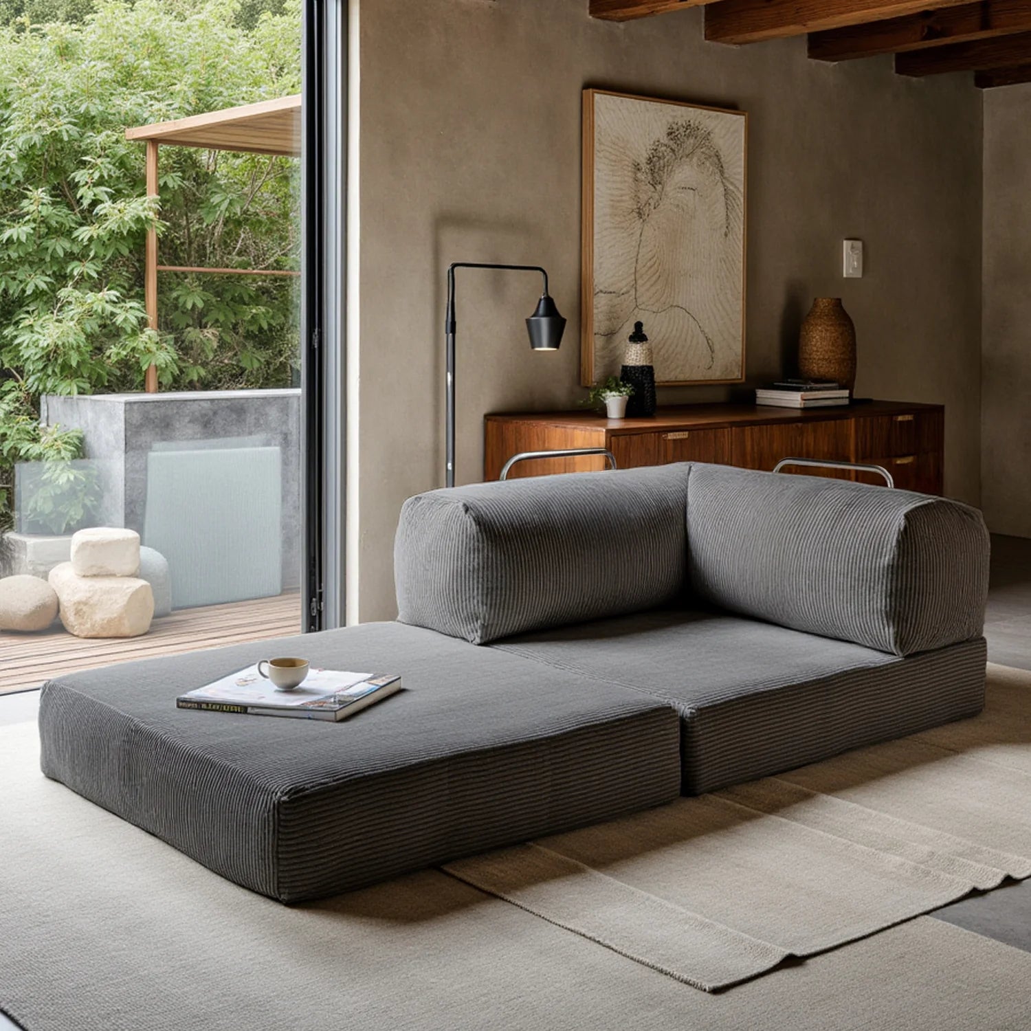 Poltrona do Sofá Cama Bloom Tecido Boucle Cinza - Sofá na Caixa