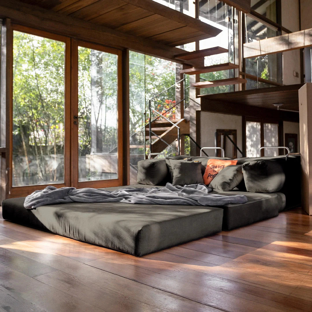 Chaise / Apoio de pé Sofá Cama Bloom Tecido Boucle Cinza
