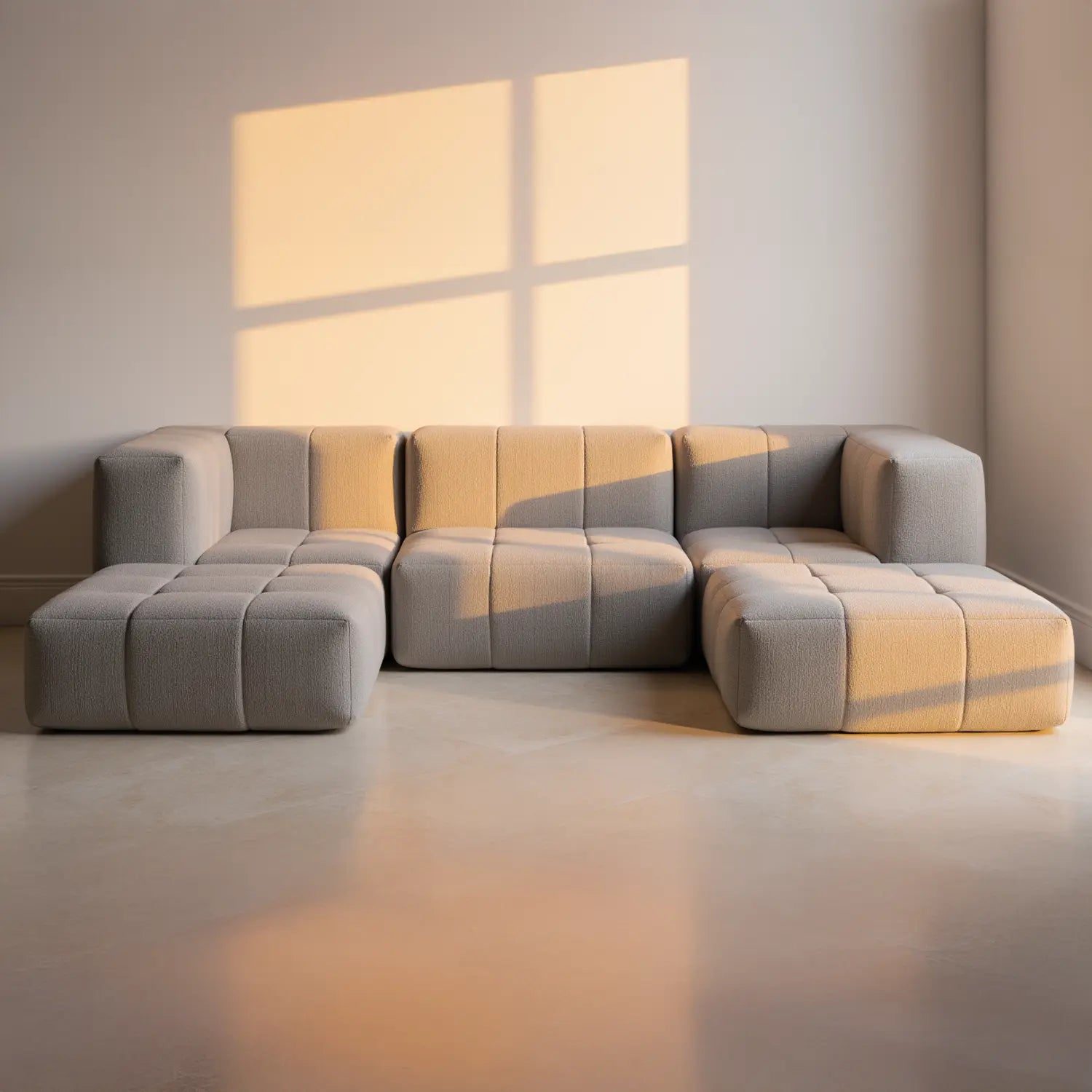 Sofá na Caixa modular 3 lugares em Boucle - 1 Braço com Chaise - Cinza Grátis
