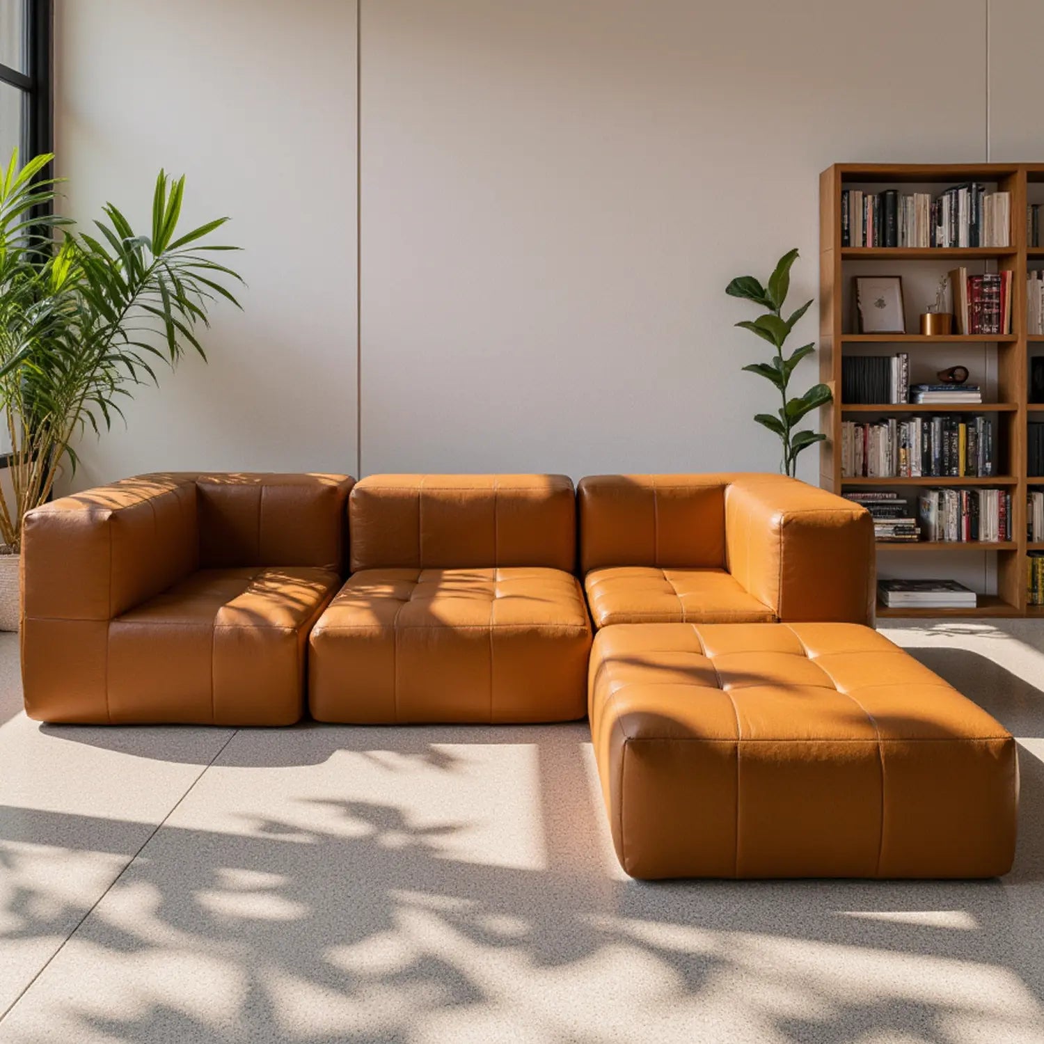 Sofá na Caixa modular 3 lugares Poli-Couro Marrom - 1 Braço