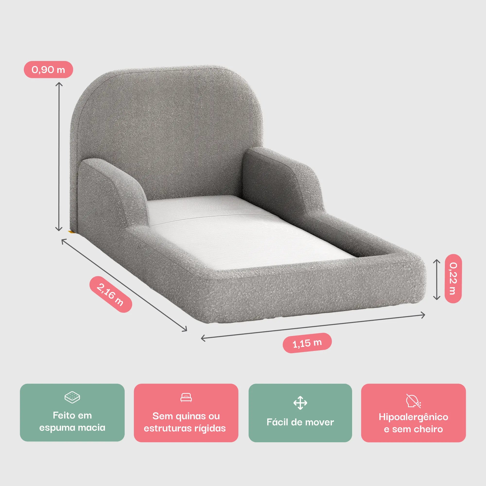 Cama Montessoriana Solteiro - Cinza