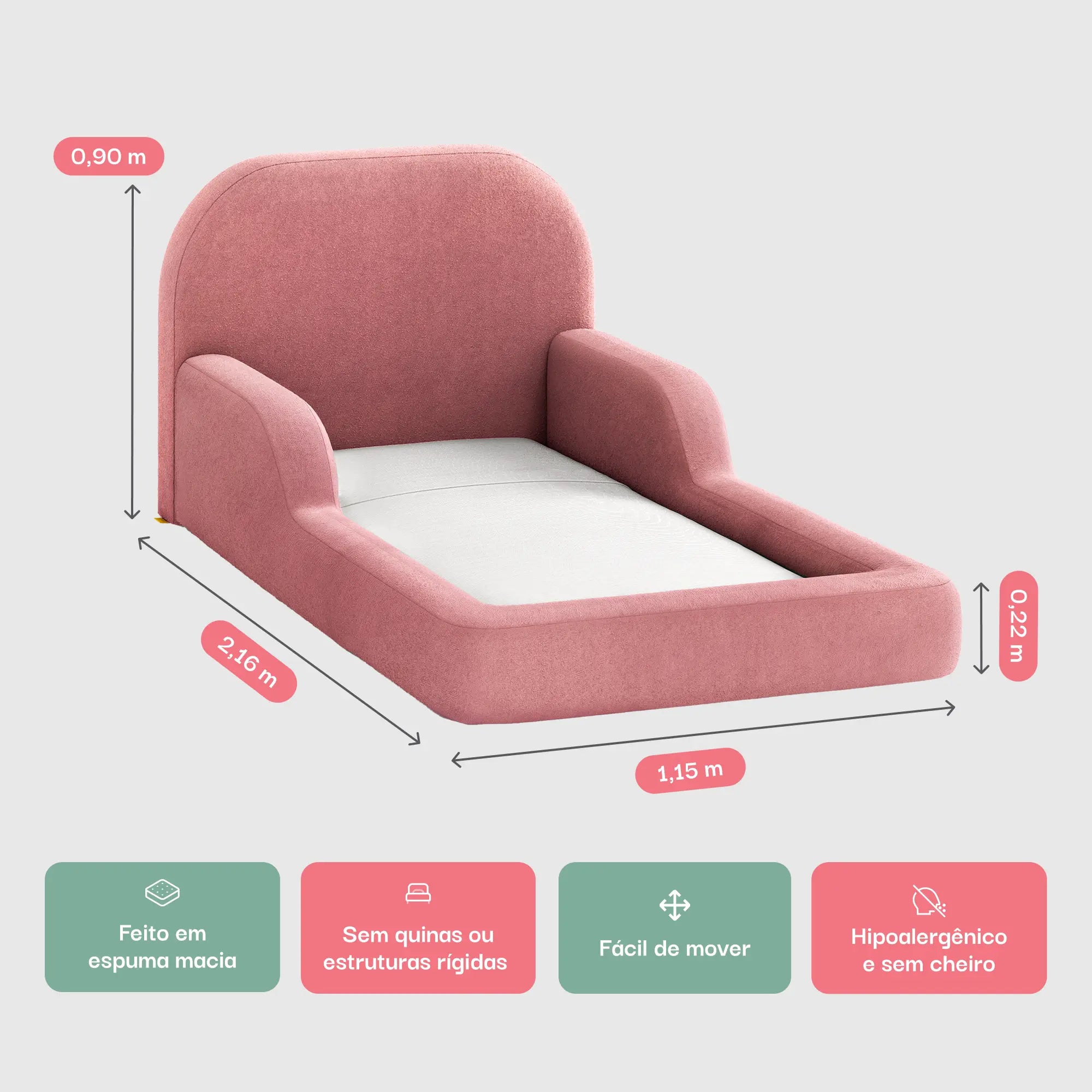 Cama Montessoriana Solteiro - Rosa
