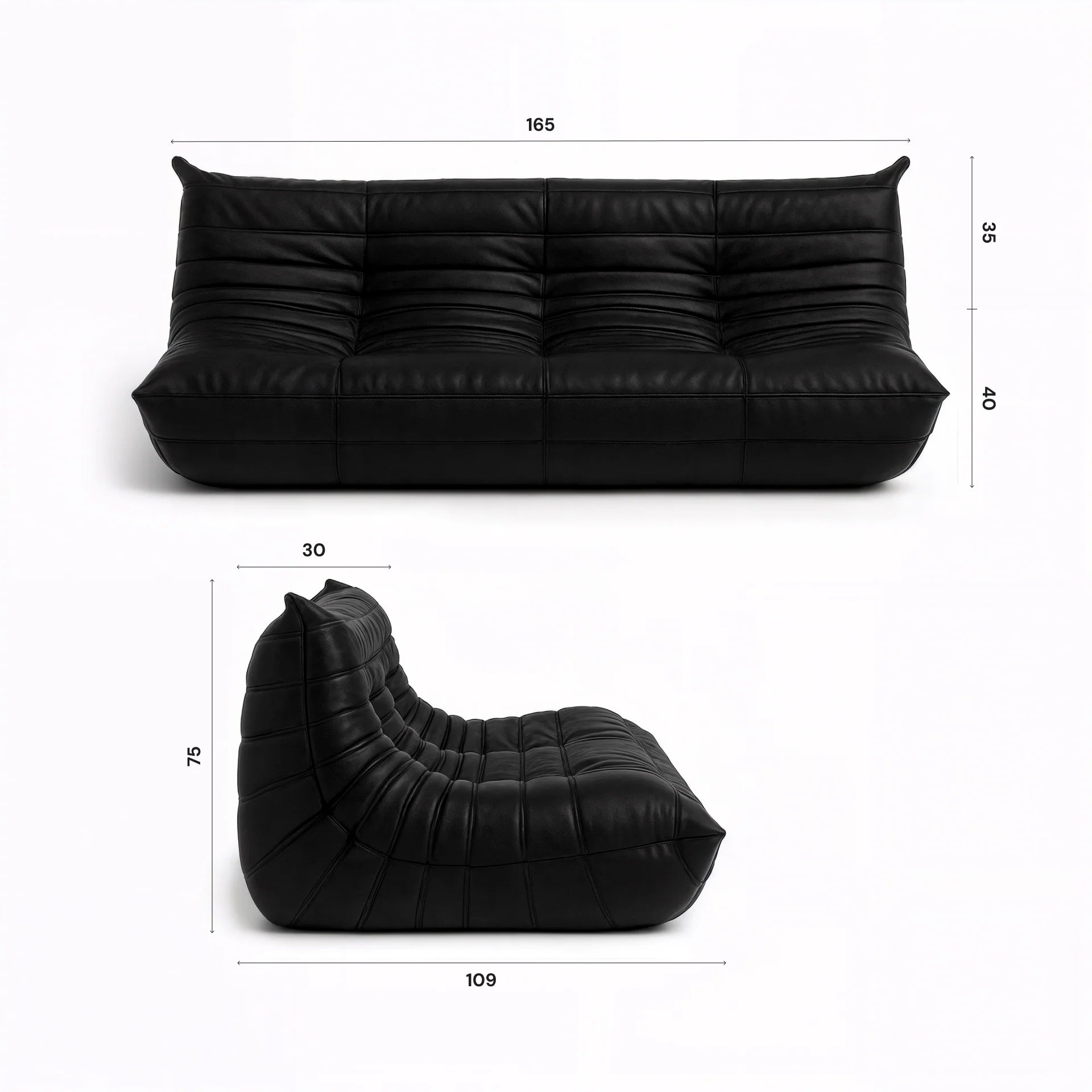 Sofá na Caixa Cozy - Corino Preto