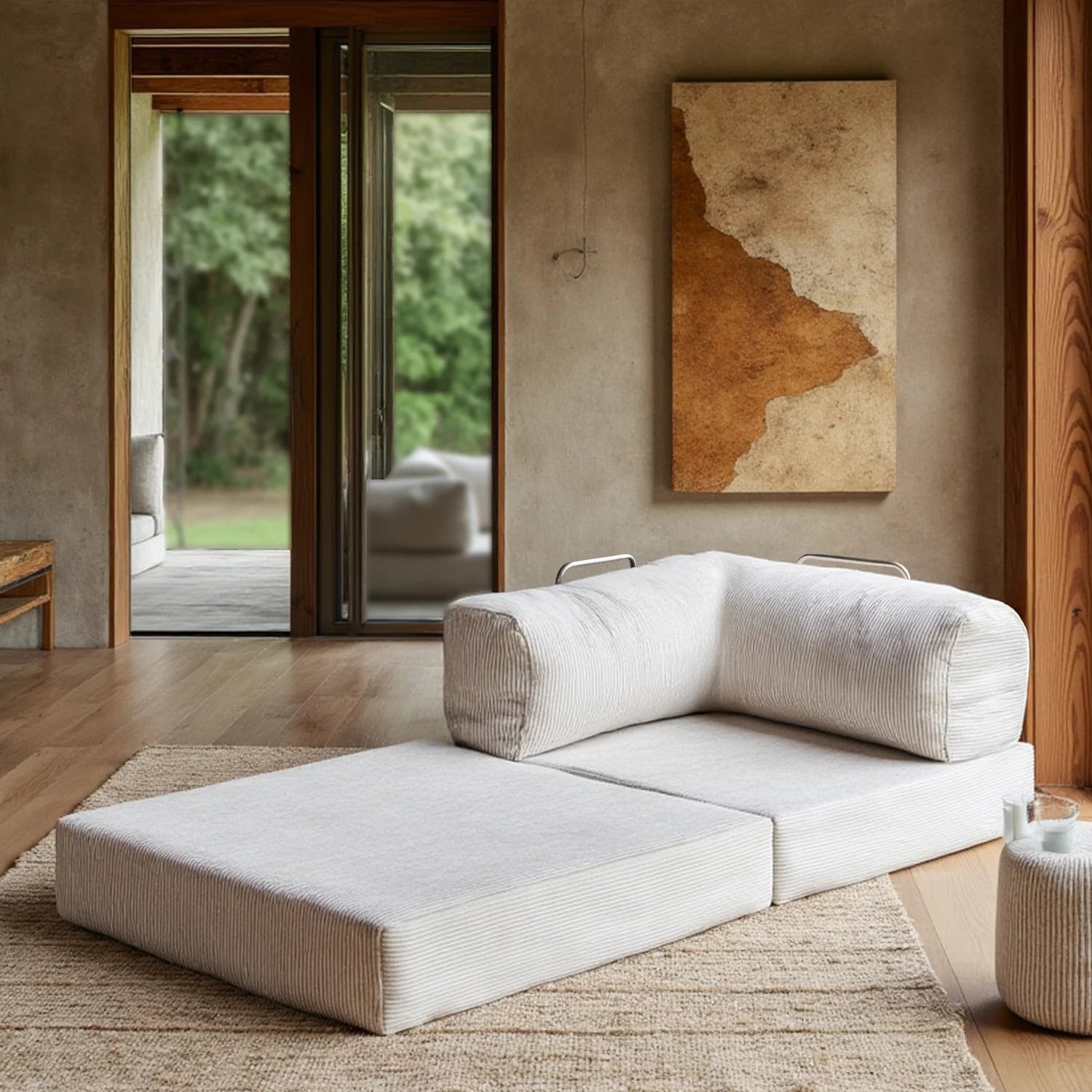 Sofá Cama Bloom - Sofá na Caixa + Poltrona Bloom Tecido Boucle Linho