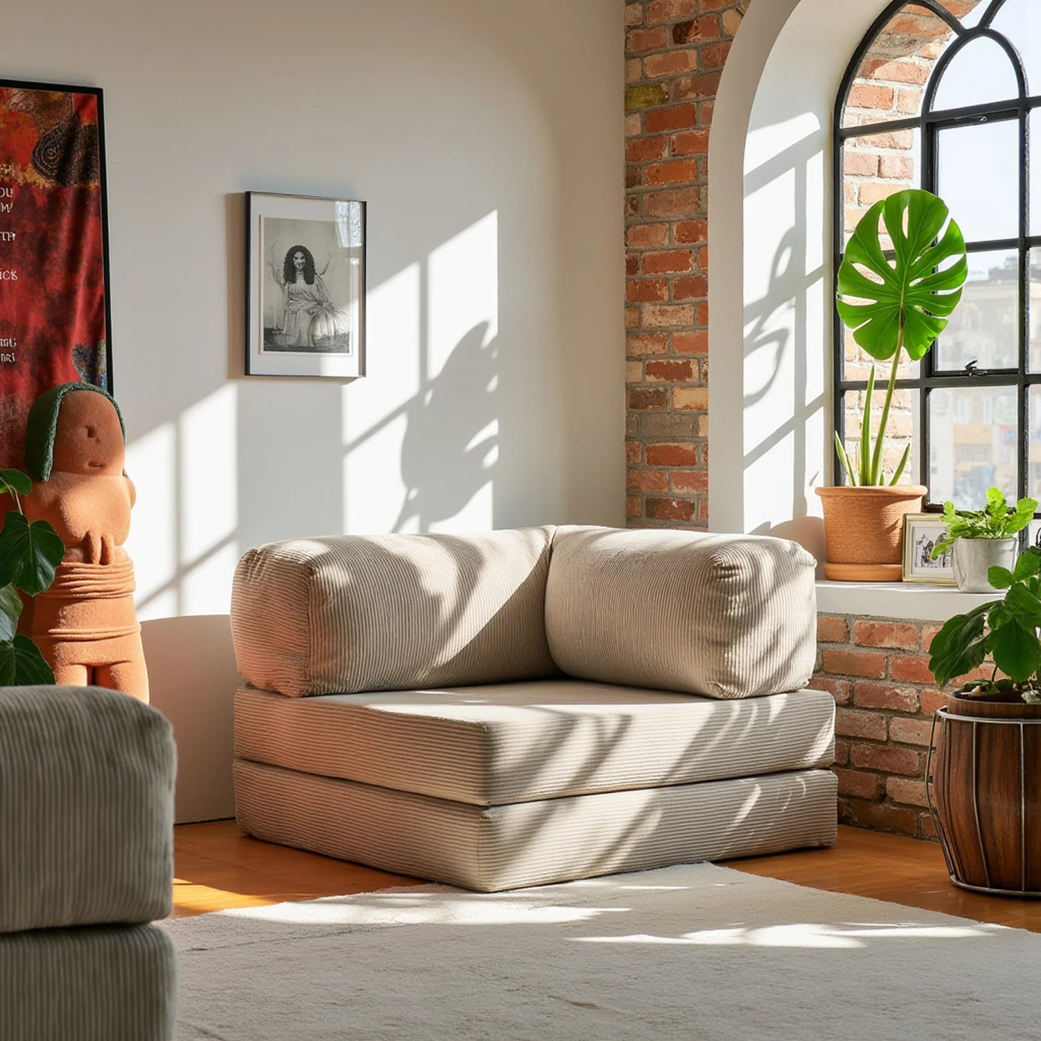 Sofá Cama Bloom - Sofá na Caixa + Poltrona Bloom Tecido Boucle Laranja