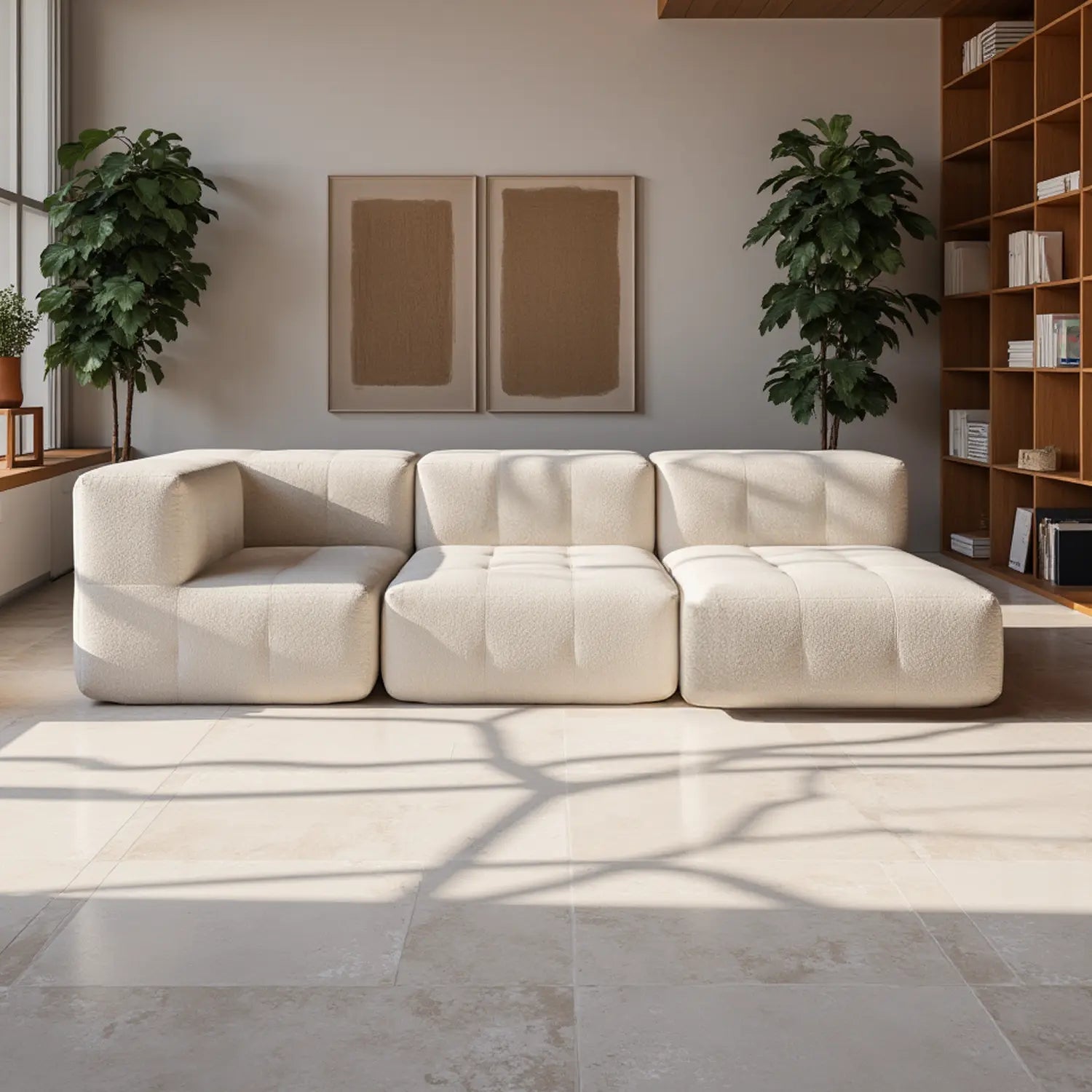 Sofá na Caixa modular 3 lugares em Boucle com 3 Chaises - Linho