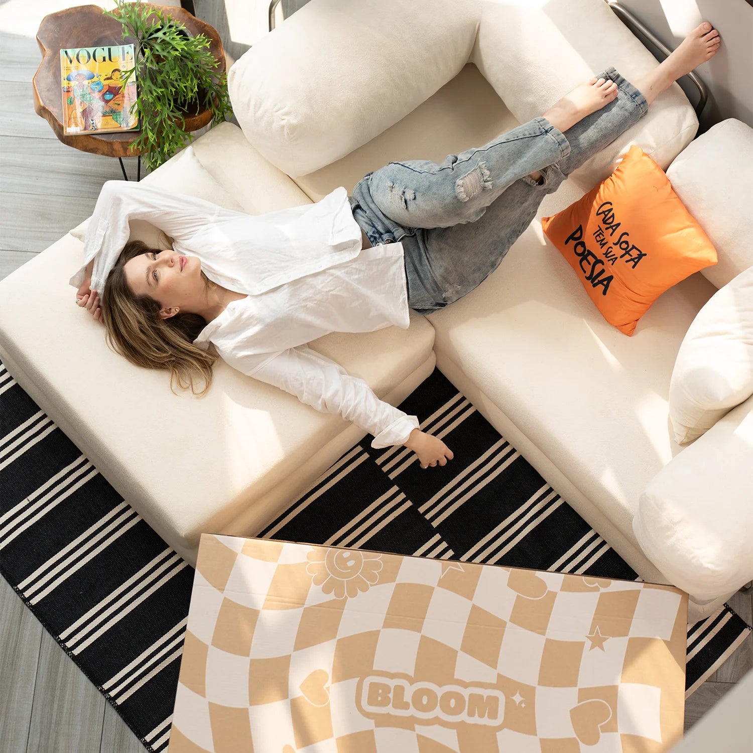 Chaise / Apoio de pé Sofá Cama Bloom Tecido Boucle Linho