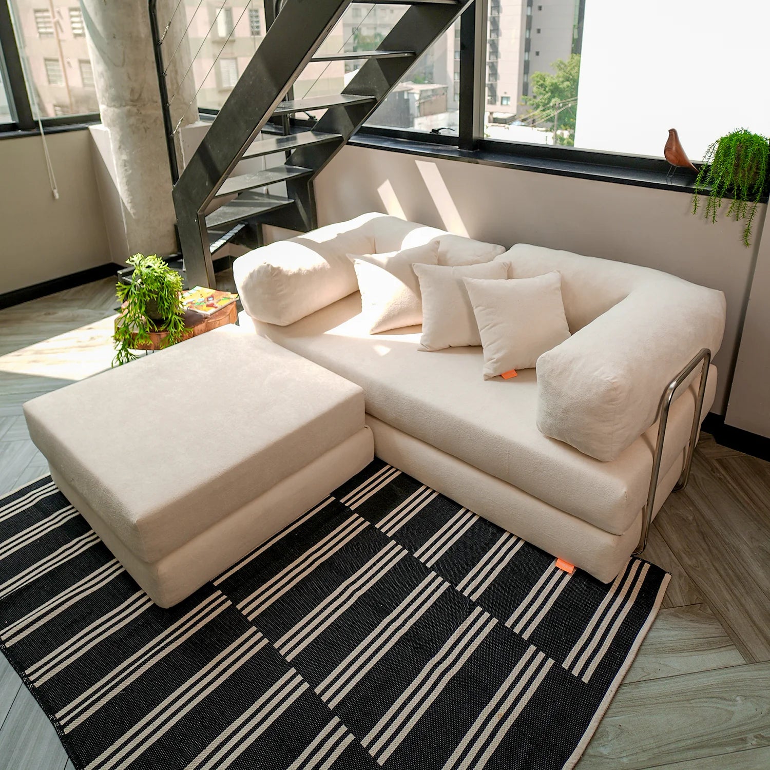 Chaise / Apoio de pé Sofá Cama Bloom Tecido Boucle Laranja