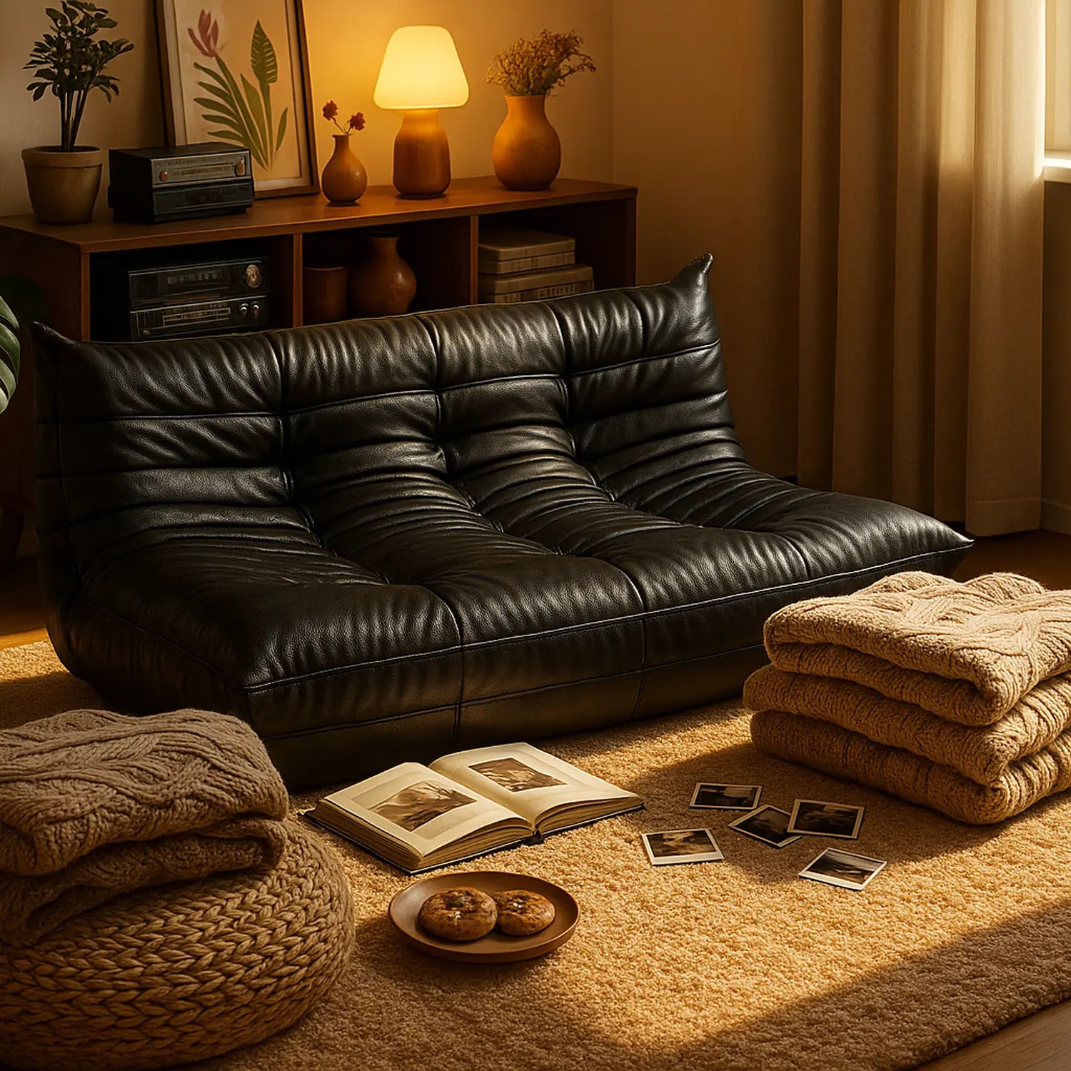 Sofá na Caixa Cozy - Corino Preto