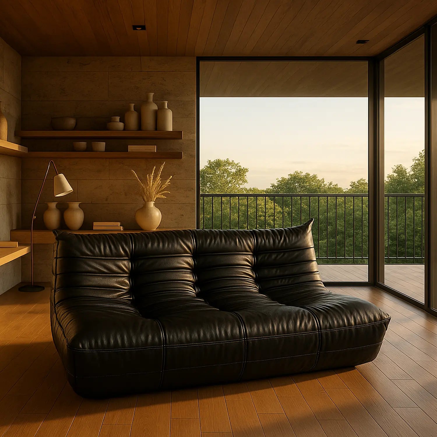 Sofá na Caixa Cozy - Corino Preto