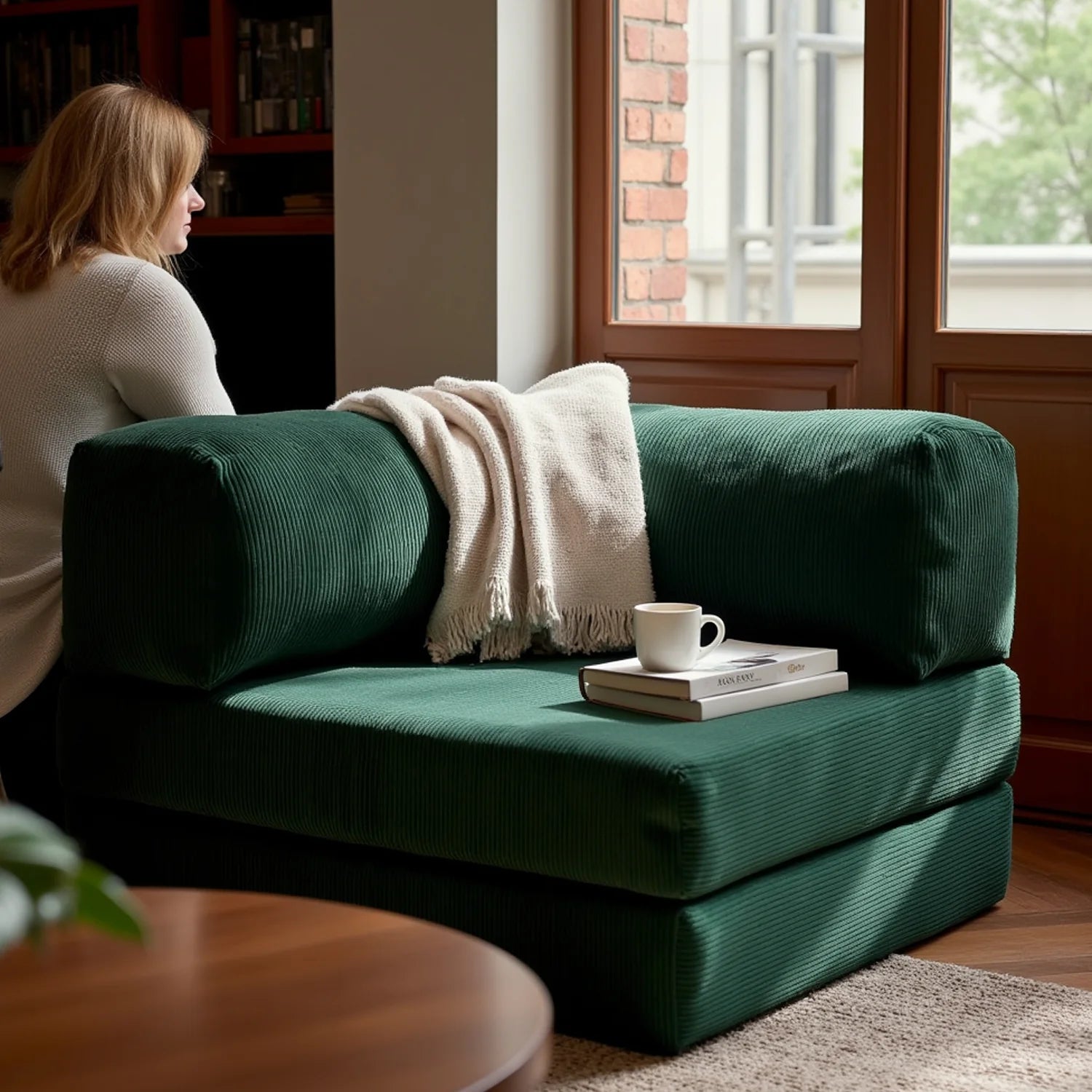 Poltrona do Sofá Cama Bloom Tecido Boucle Verde Musgo - Sofá na Caixa