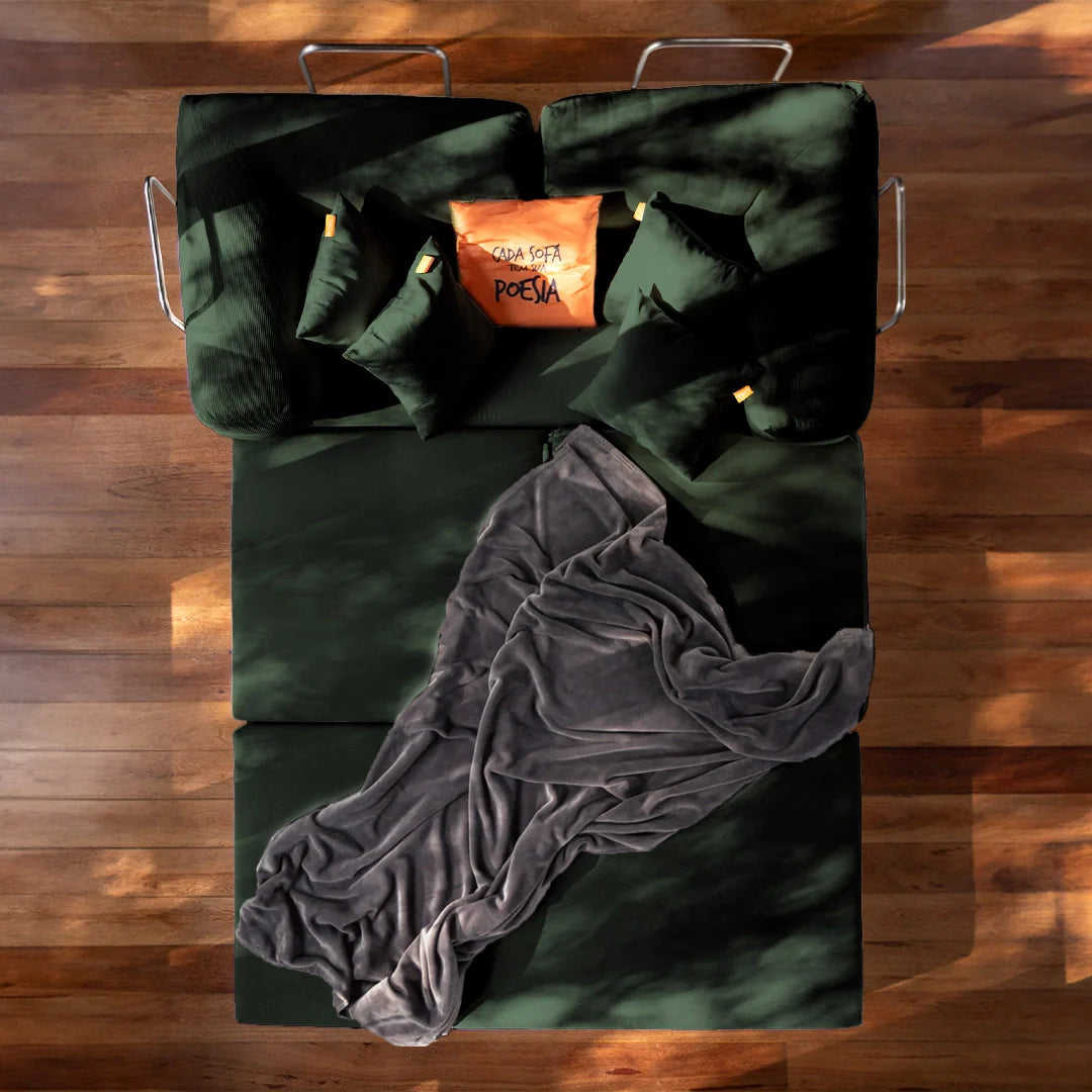 Sofá Cama Bloom - Sofá na Caixa + Apoio de Pé Bloom Tecido Boucle Verde Musgo Grátis