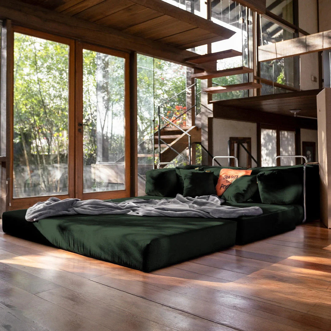 Chaise / Apoio de pé Sofá Cama Bloom Tecido Boucle Verde Musgo