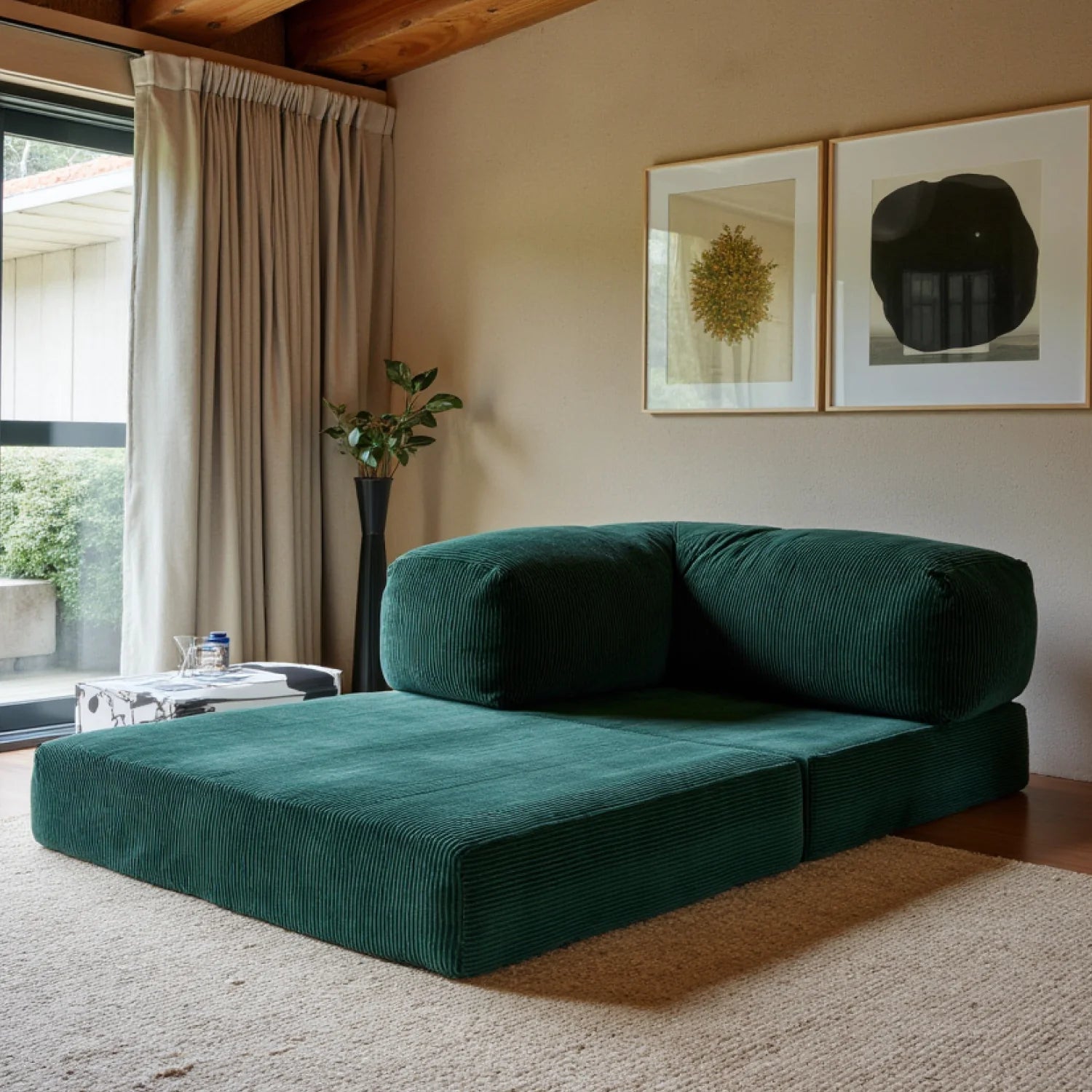 Sofá Cama Bloom - Sofá na Caixa + Poltrona Bloom Tecido Boucle Verde Musgo