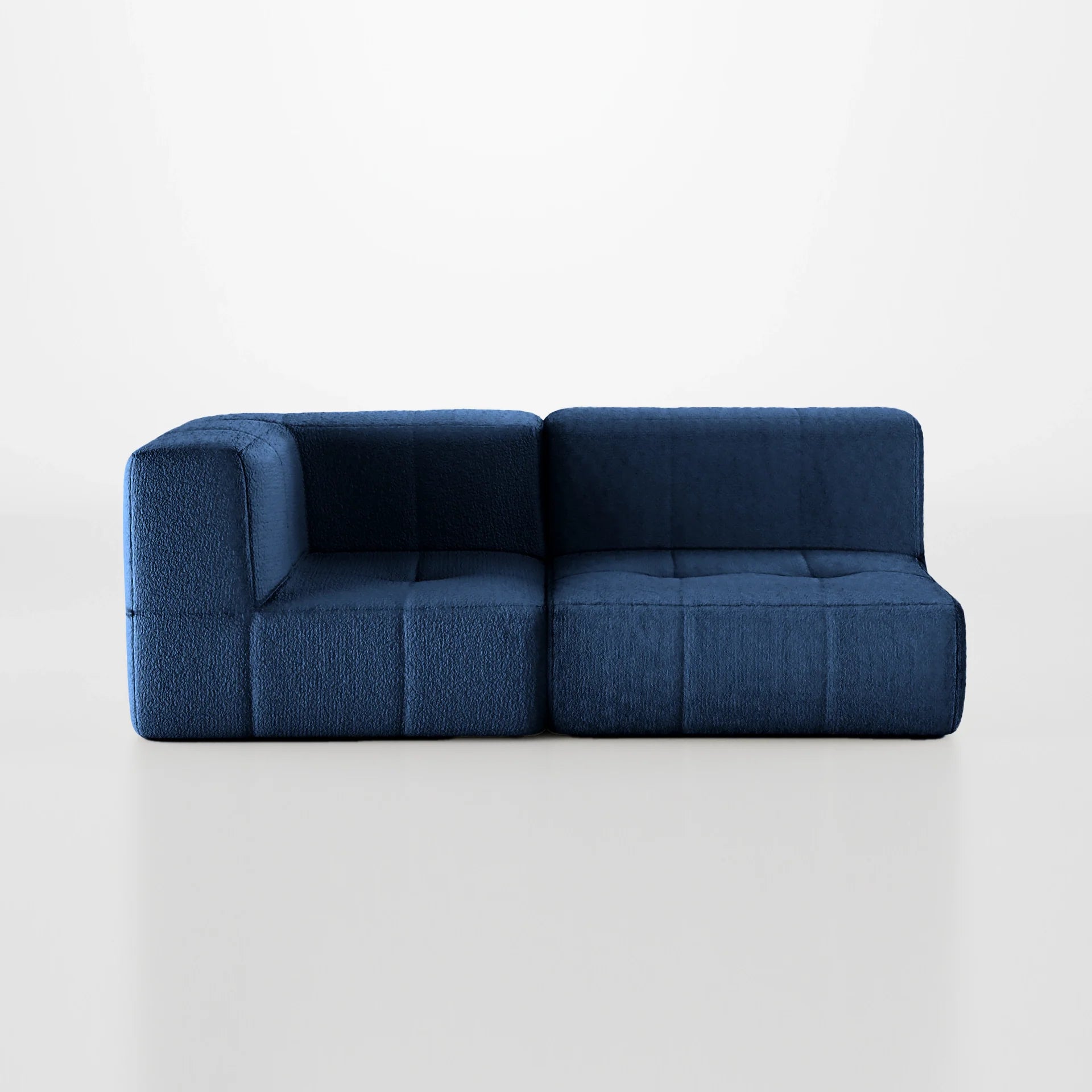 Sofá na Caixa modular 2 lugares em Boucle - 1 Braço - Azul
