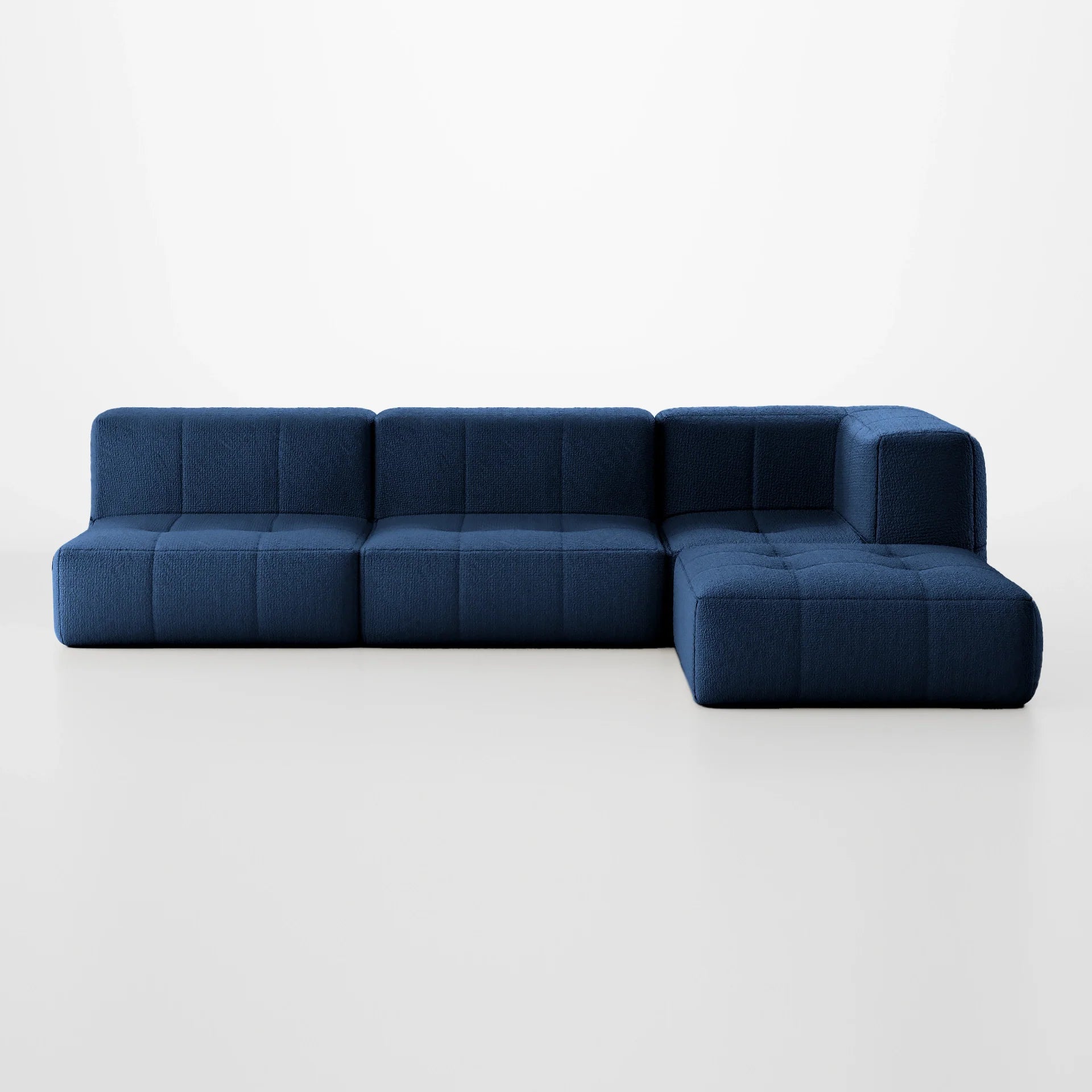 Sofá na Caixa modular 3 lugares em Boucle - 1 Braço com Chaise - Azul Grátis