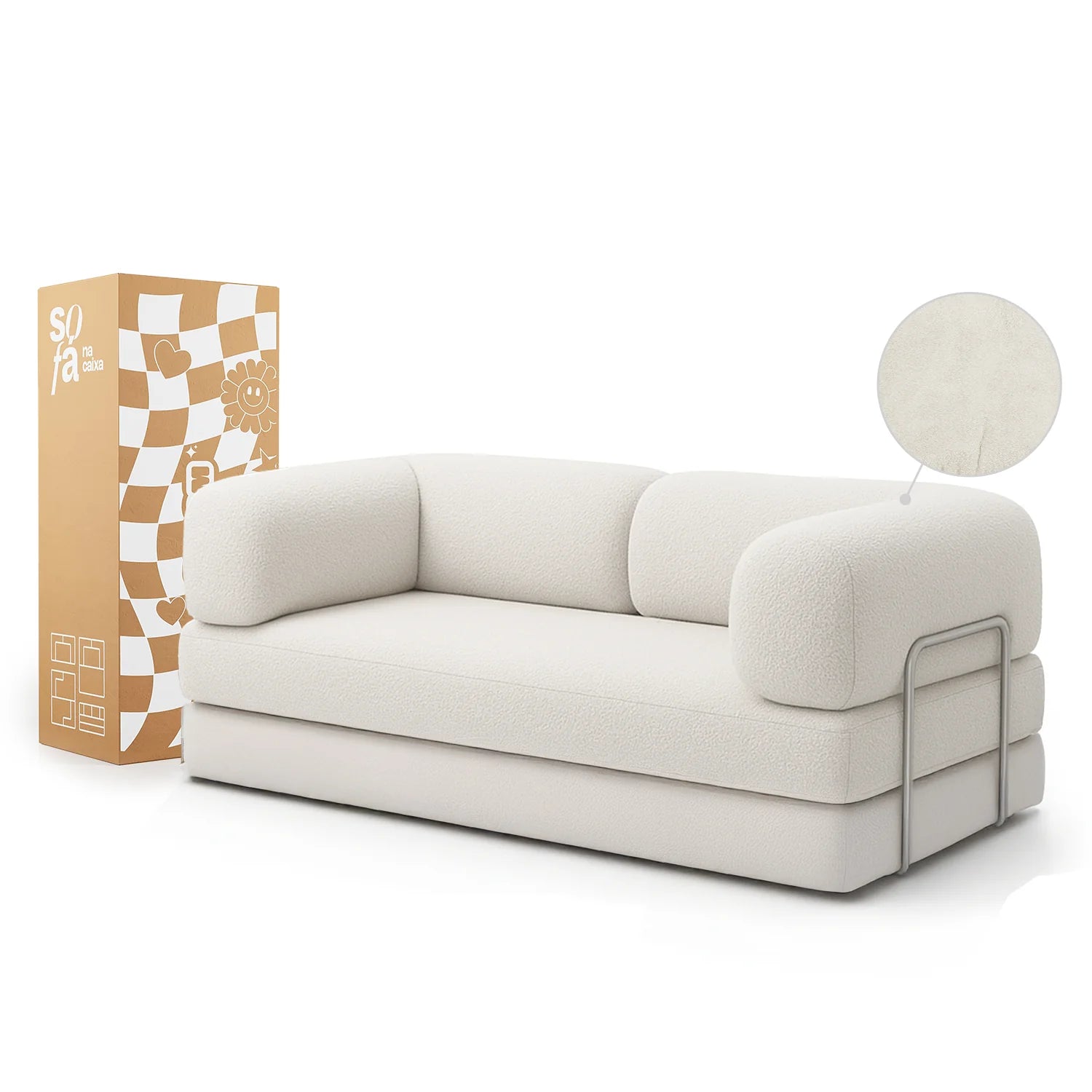 Sofá Cama Bloom Tecido Boucle Linho - Sofá na Caixa