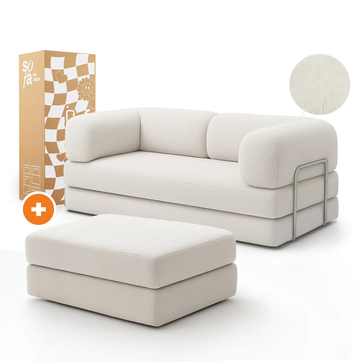 Sofá Cama Bloom Tecido Boucle Linho - Sofá na Caixa + Apoio de Pé Grátis