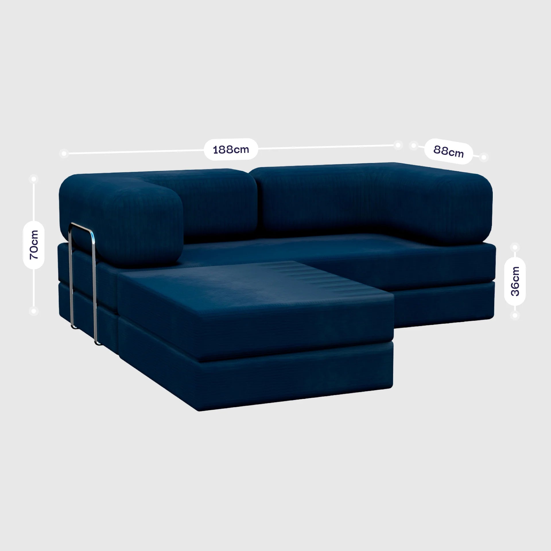 Sofá Cama Bloom - Sofá na Caixa + Apoio de Pé Bloom Tecido Boucle Azul Grátis