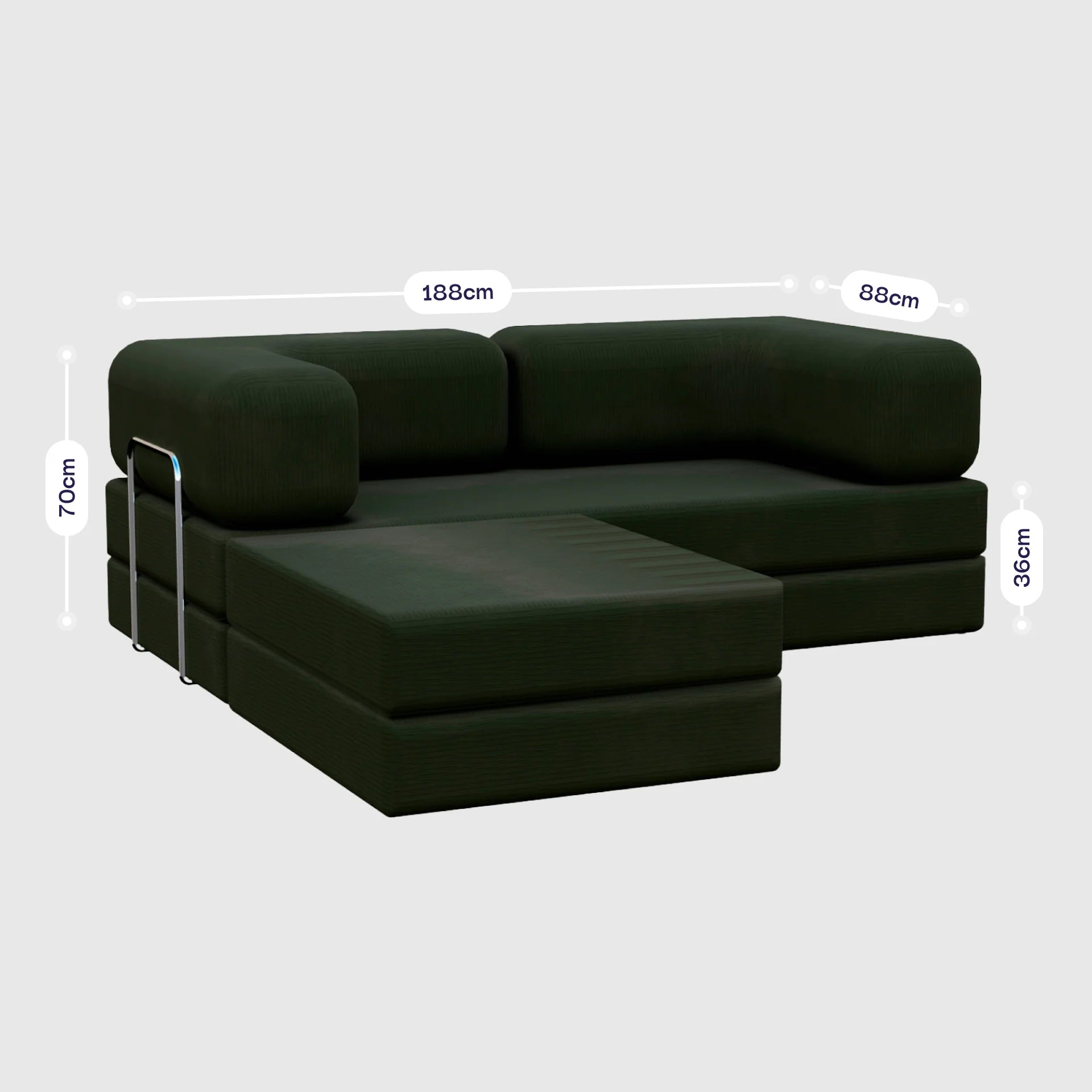 Sofá Cama Bloom - Sofá na Caixa + Apoio de Pé Bloom Tecido Boucle Verde Musgo Grátis