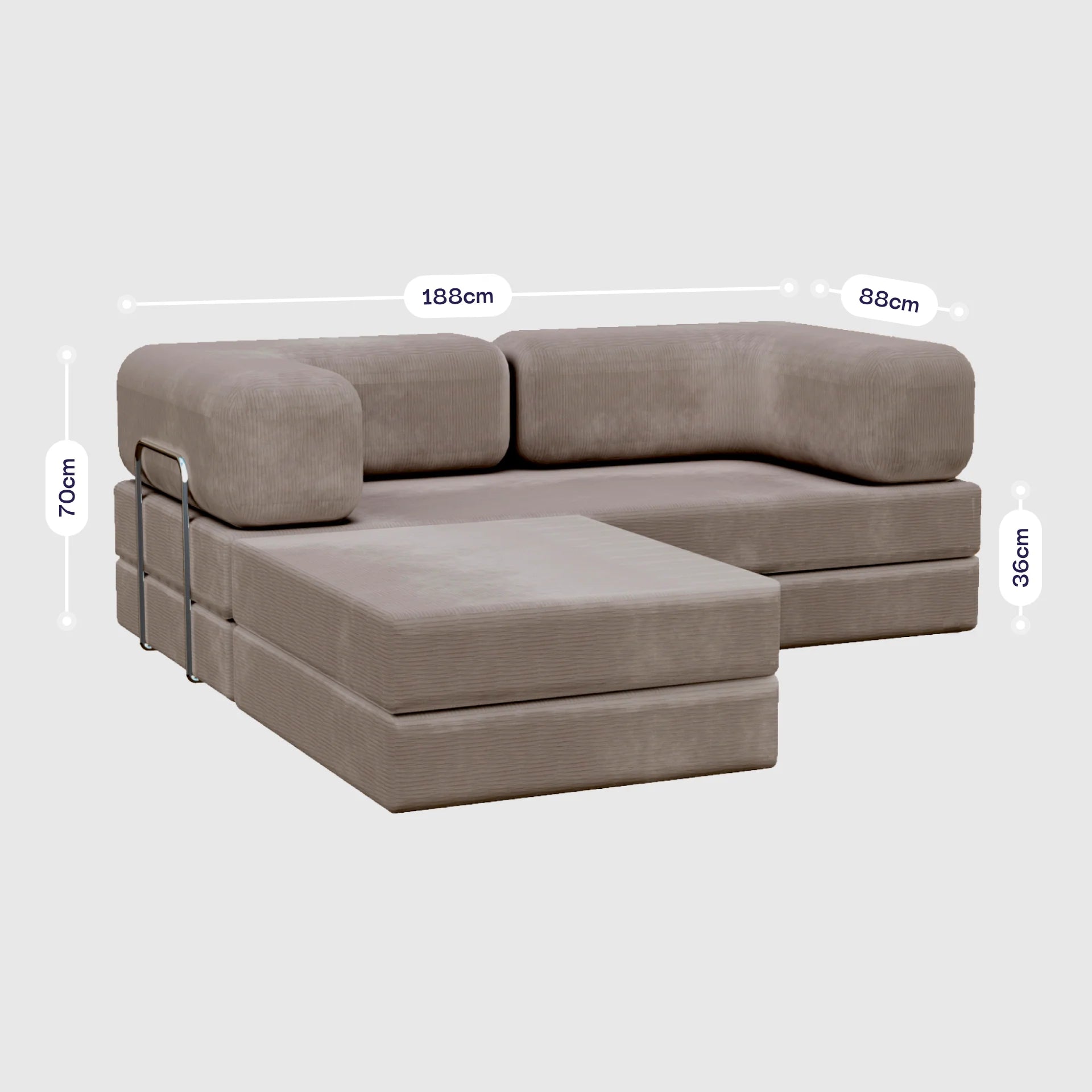 Sofá Cama Bloom - Sofá na Caixa + Apoio de Pé Bloom Tecido Boucle Cinza Grátis