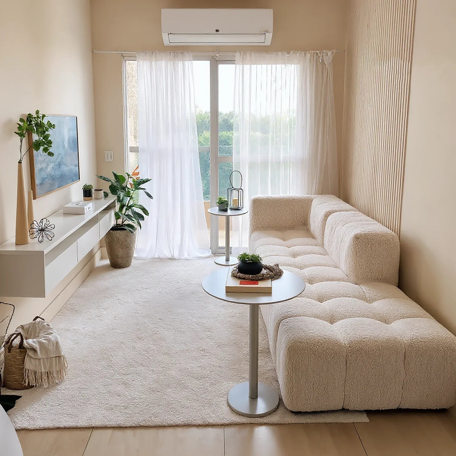 Sofá na Caixa modular 3 lugares em Boucle sem braço com chaise - Cinza