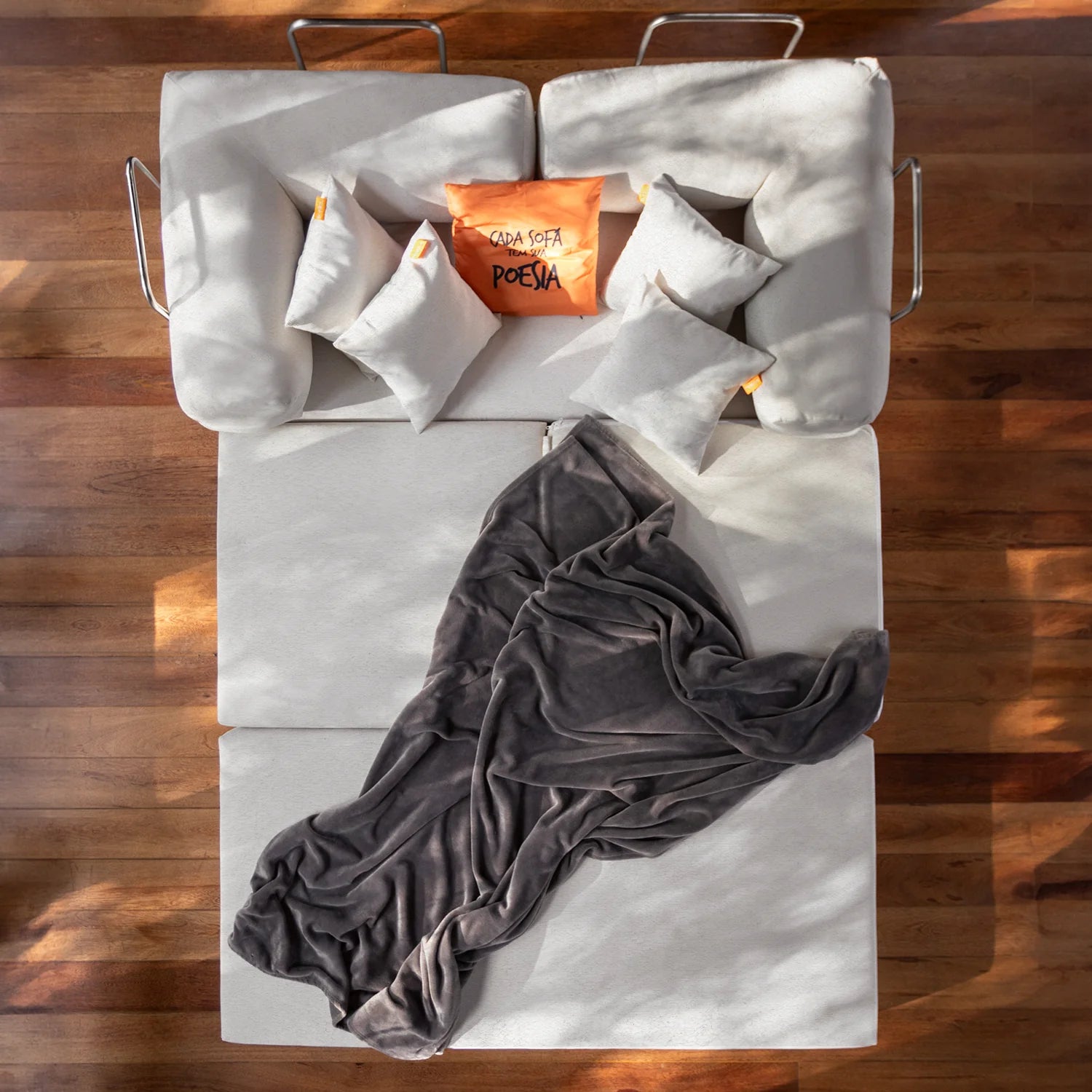 Sofá Cama Bloom Tecido Boucle Laranja - Sofá na Caixa + Apoio de Pé Grátis