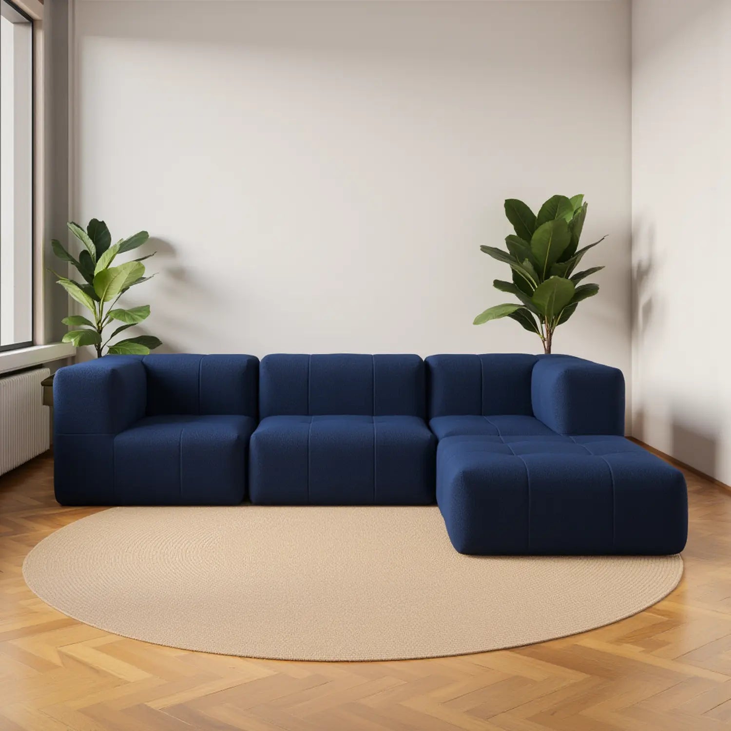 Sofá na Caixa modular 2 lugares em Boucle - 2 Poltronas com Apoio de pé Grátis - Azul
