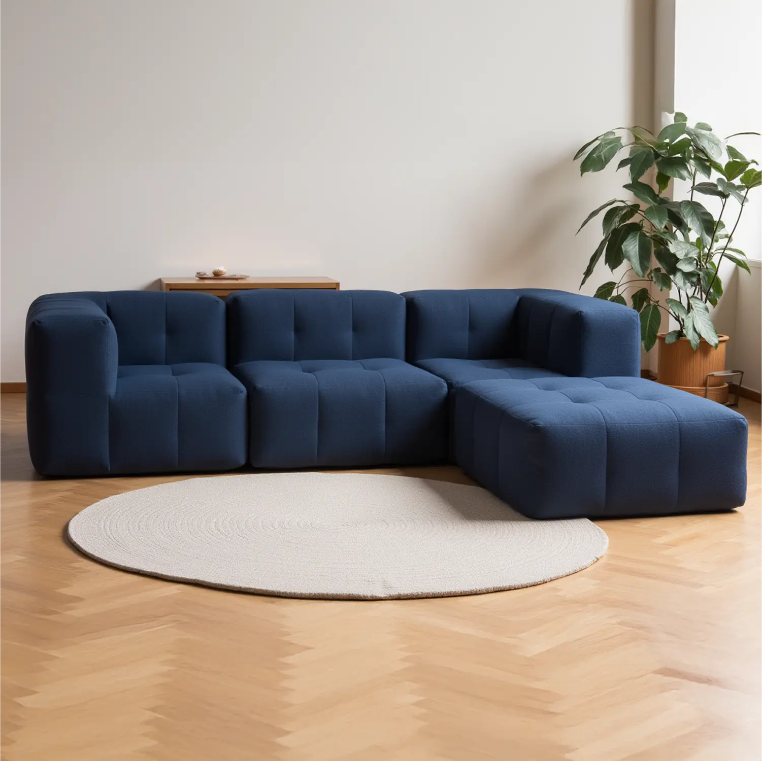Sofá na Caixa modular 2 lugares em Boucle - 2 Poltronas com Apoio de pé Grátis - Azul
