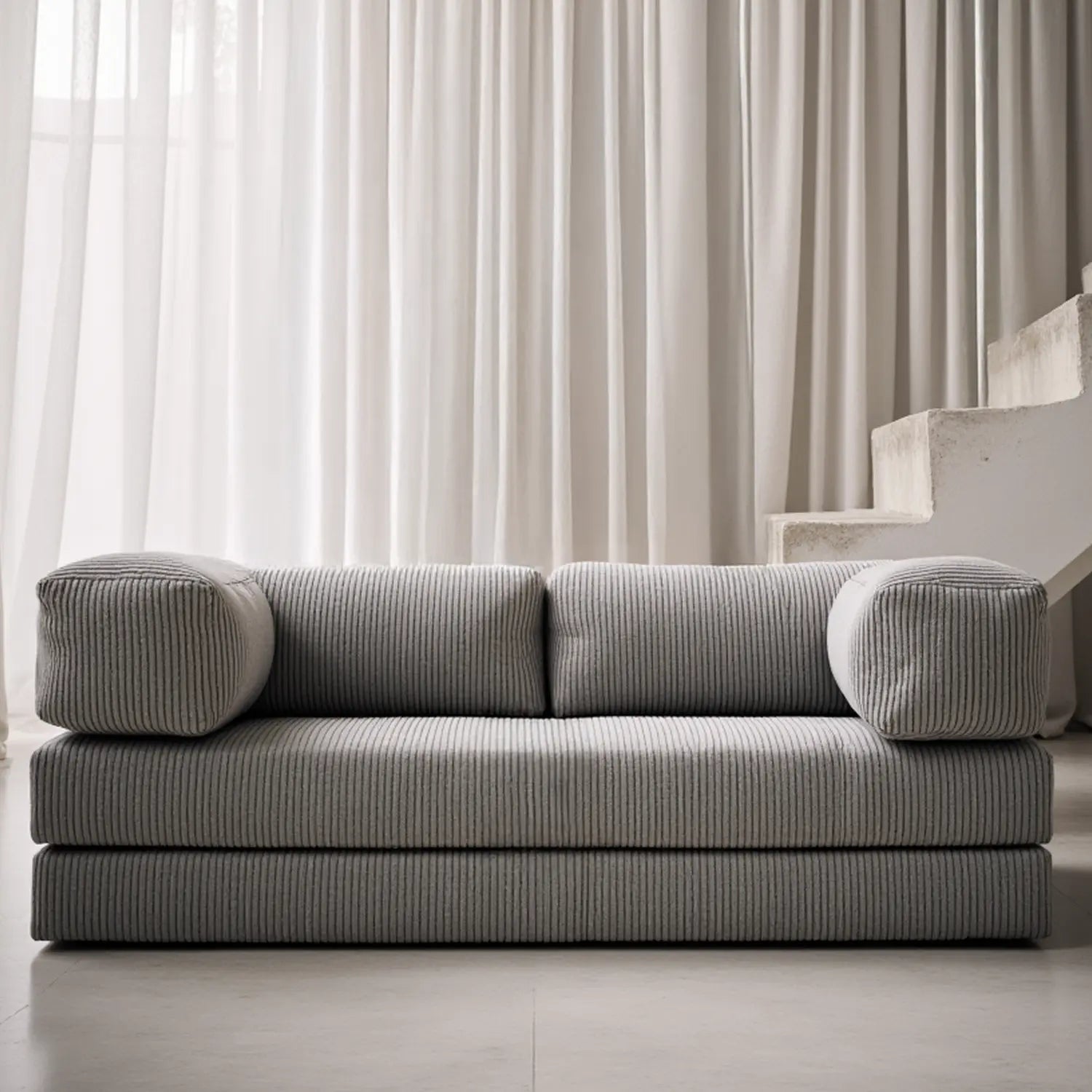 Sofá Cama Bloom - Sofá na Caixa + Apoio de Pé Bloom Tecido Boucle Cinza Grátis