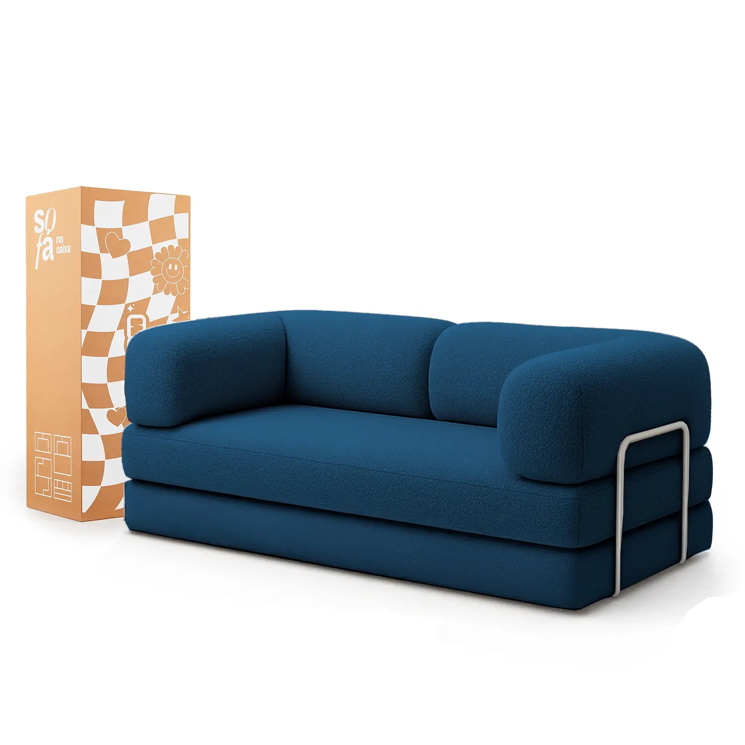 Sofá Cama Bloom - Sofá na Caixa + Poltrona Bloom Tecido Boucle Azul