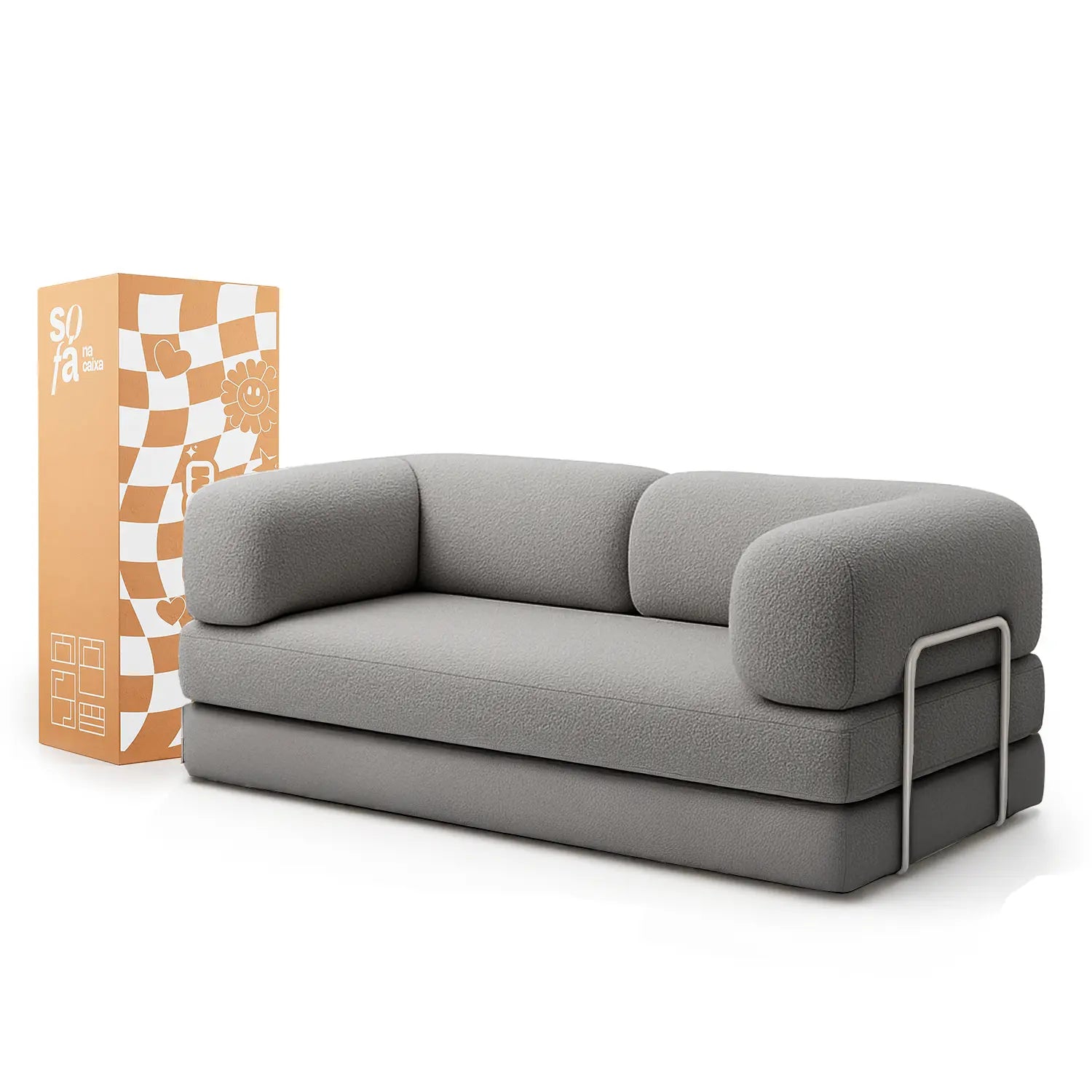 Sofá Cama Bloom - Sofá na Caixa + Poltrona Bloom Tecido Boucle Cinza