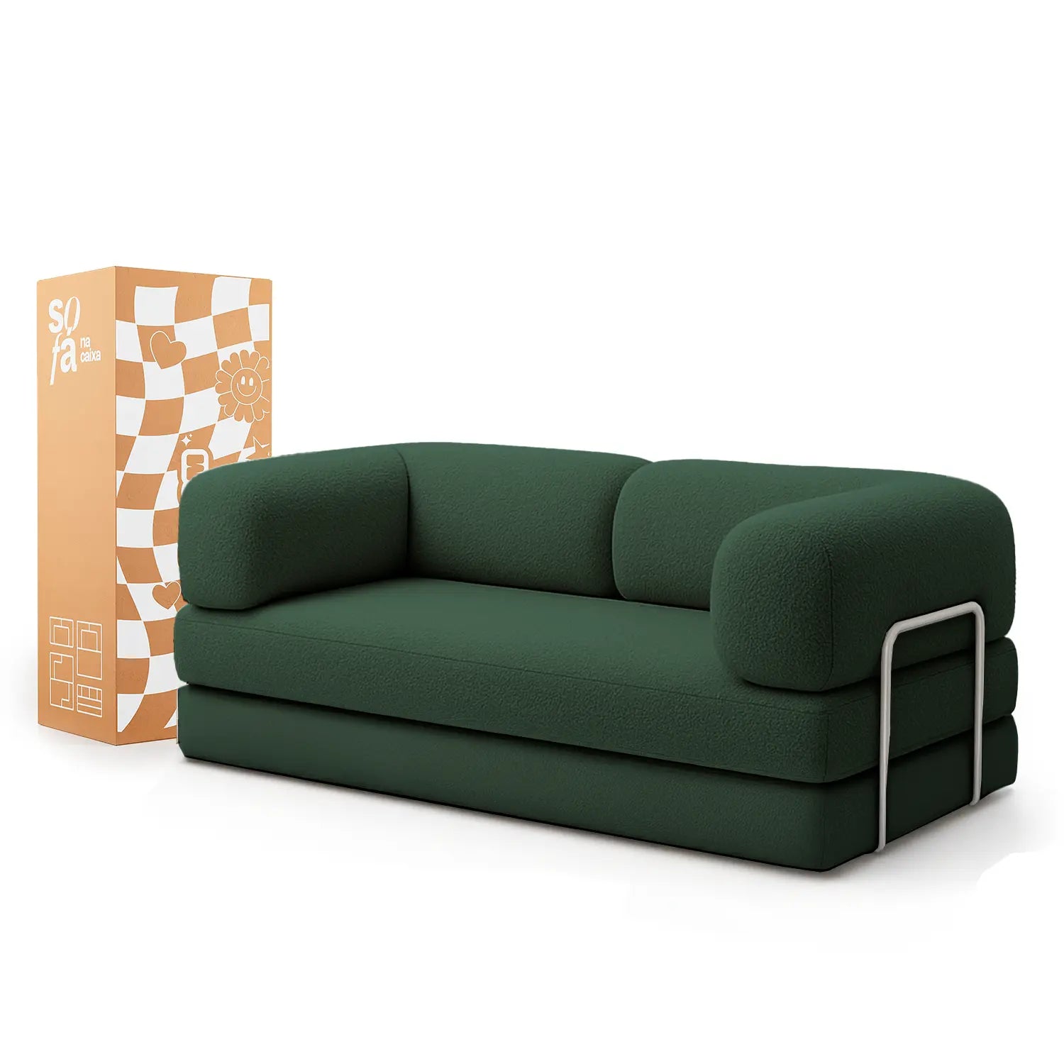 Sofá Cama Bloom - Sofá na Caixa + Poltrona Bloom Tecido Boucle Verde Musgo