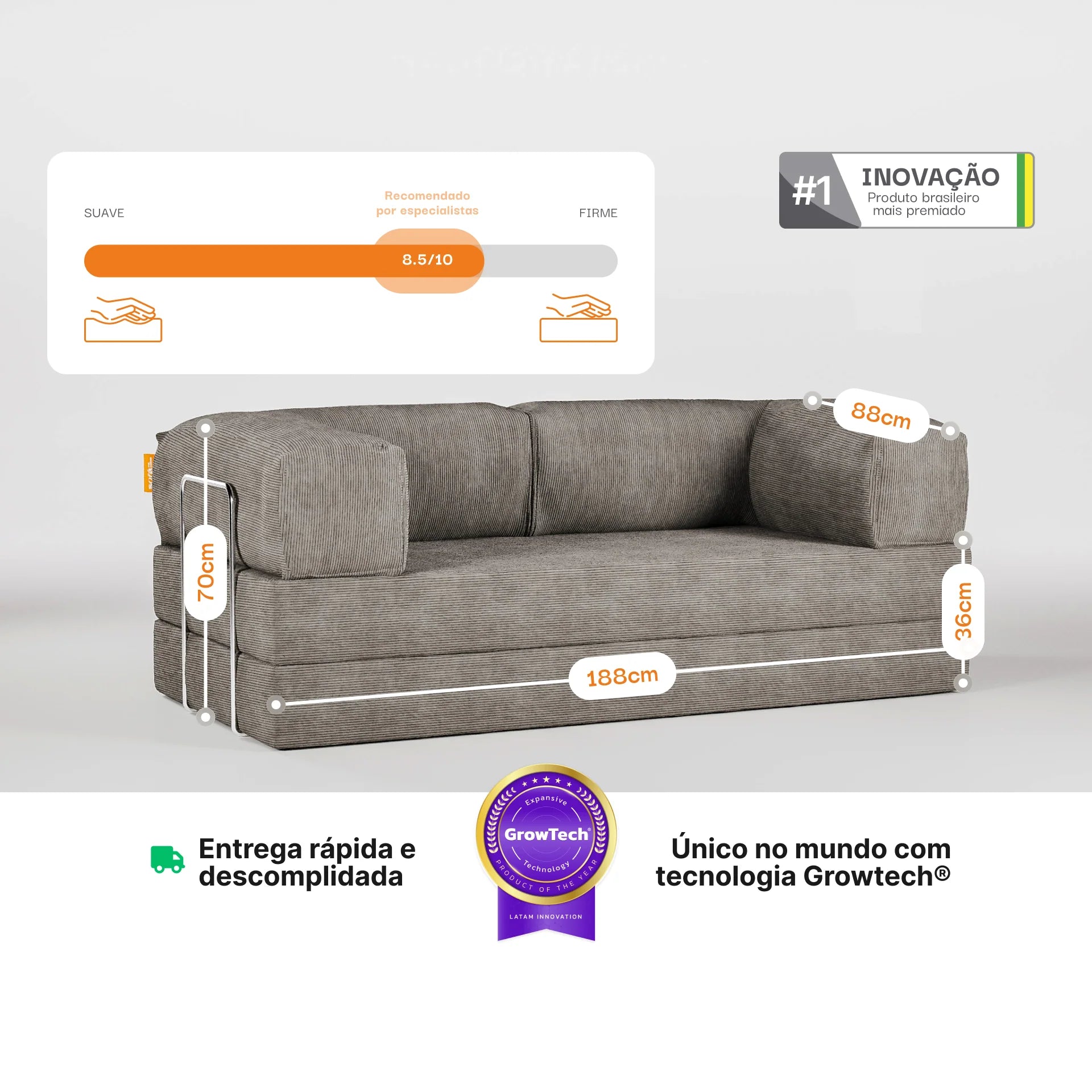 Sofá Cama Bloom Tecido Boucle Cinza - Sofá na Caixa