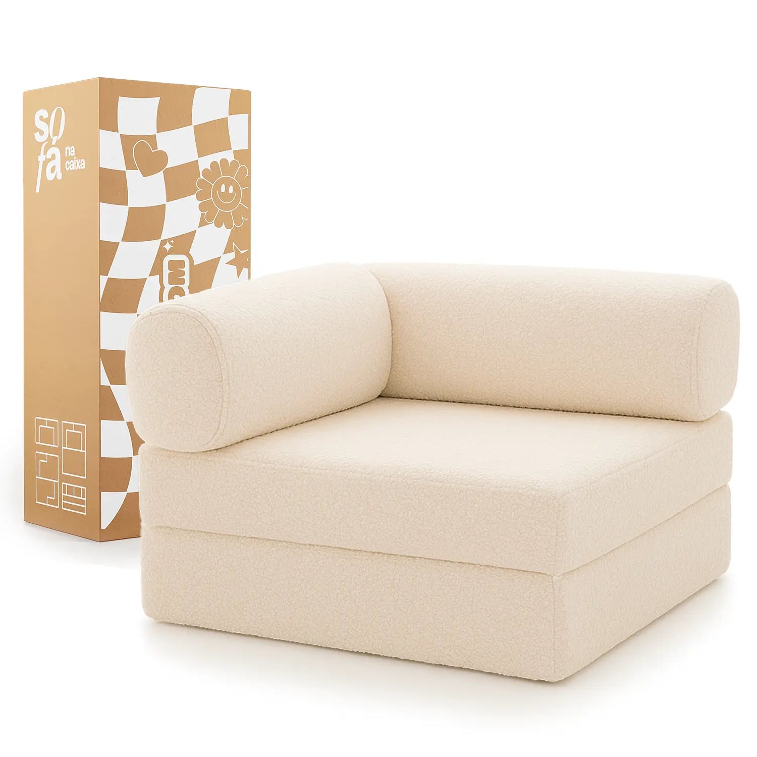 Sofá Cama Bloom - Sofá na Caixa + Poltrona Bloom Tecido Boucle Linho