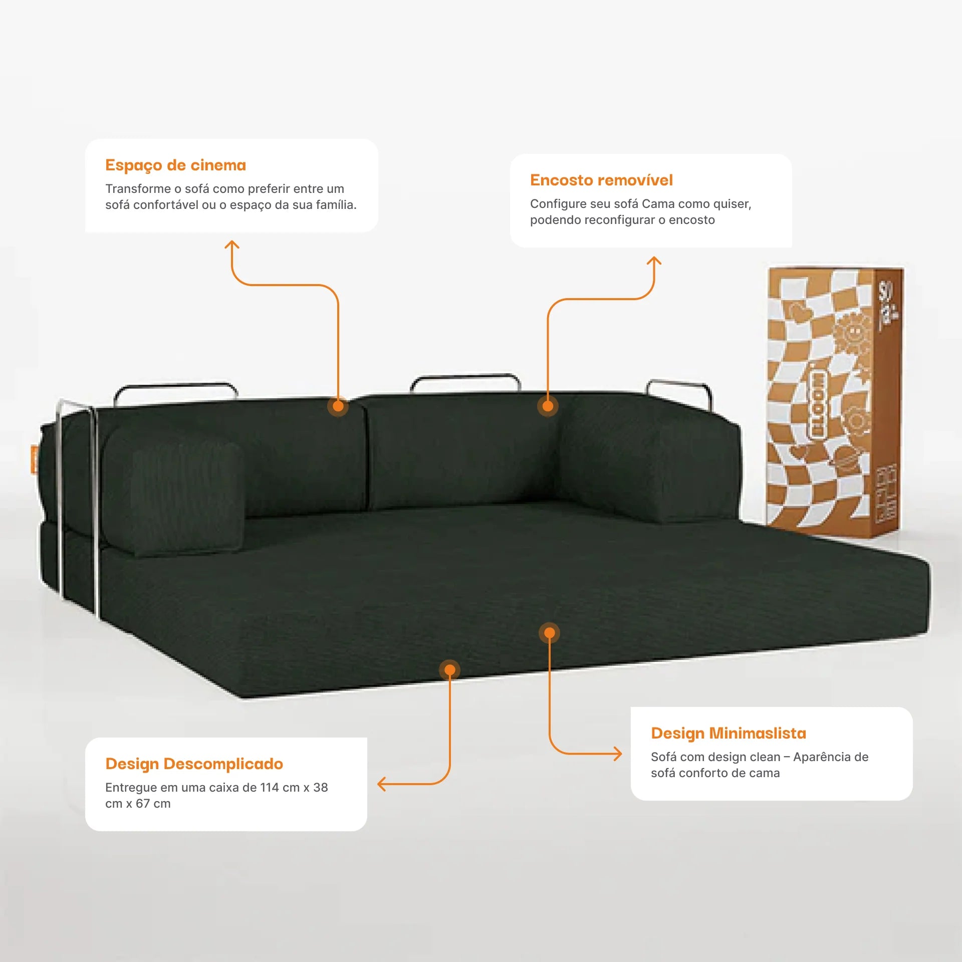 Sofá Cama Bloom Tecido Boucle Verde Musgo - Sofá na Caixa